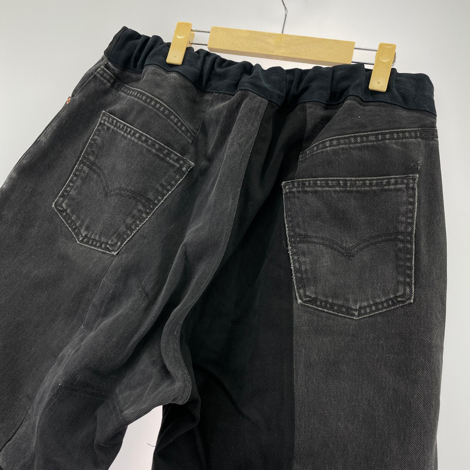 パンツ ink ゴムウエスト デニムパンツ 黒 フリー ブラック