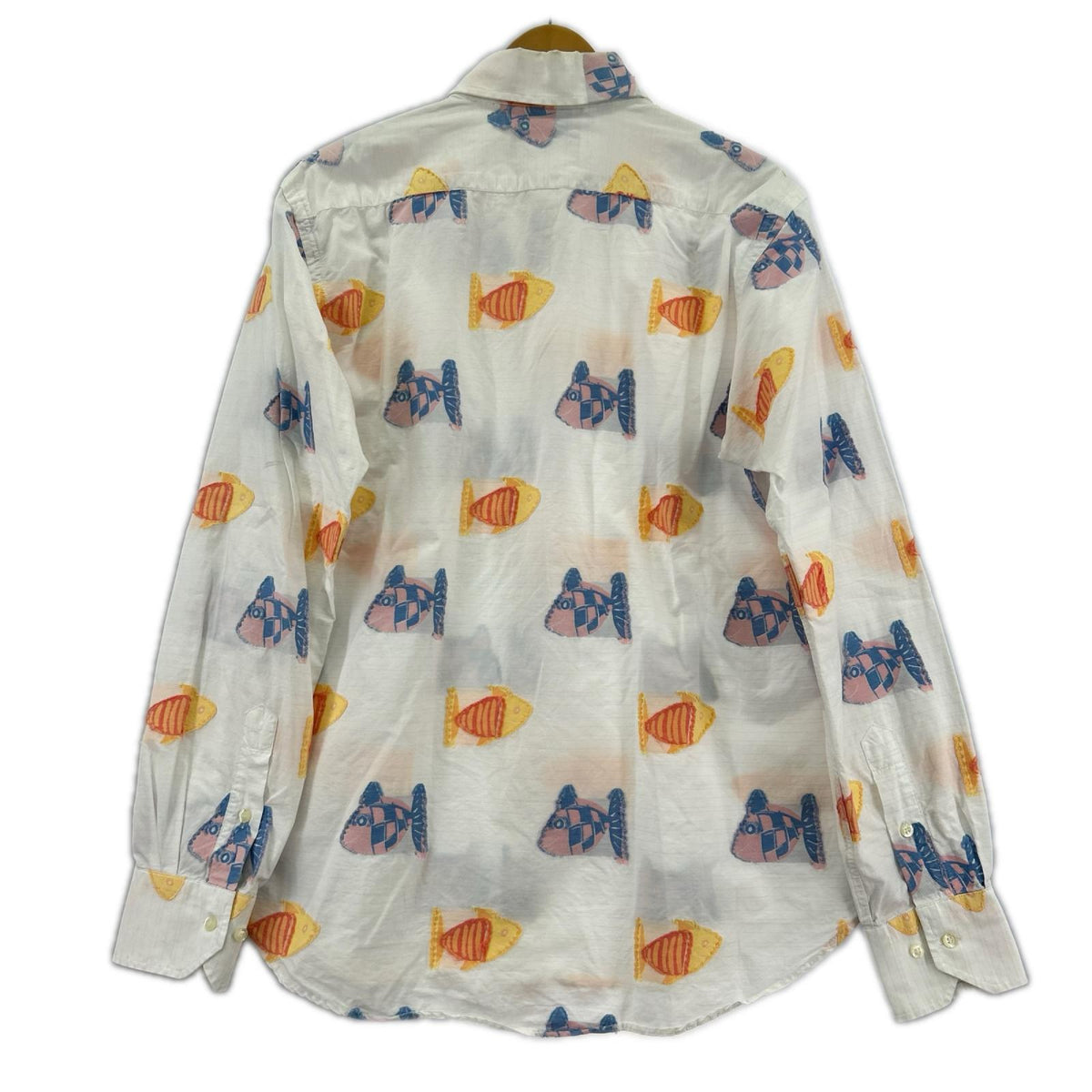長袖シャツ 魚柄シャツ S ホワイト