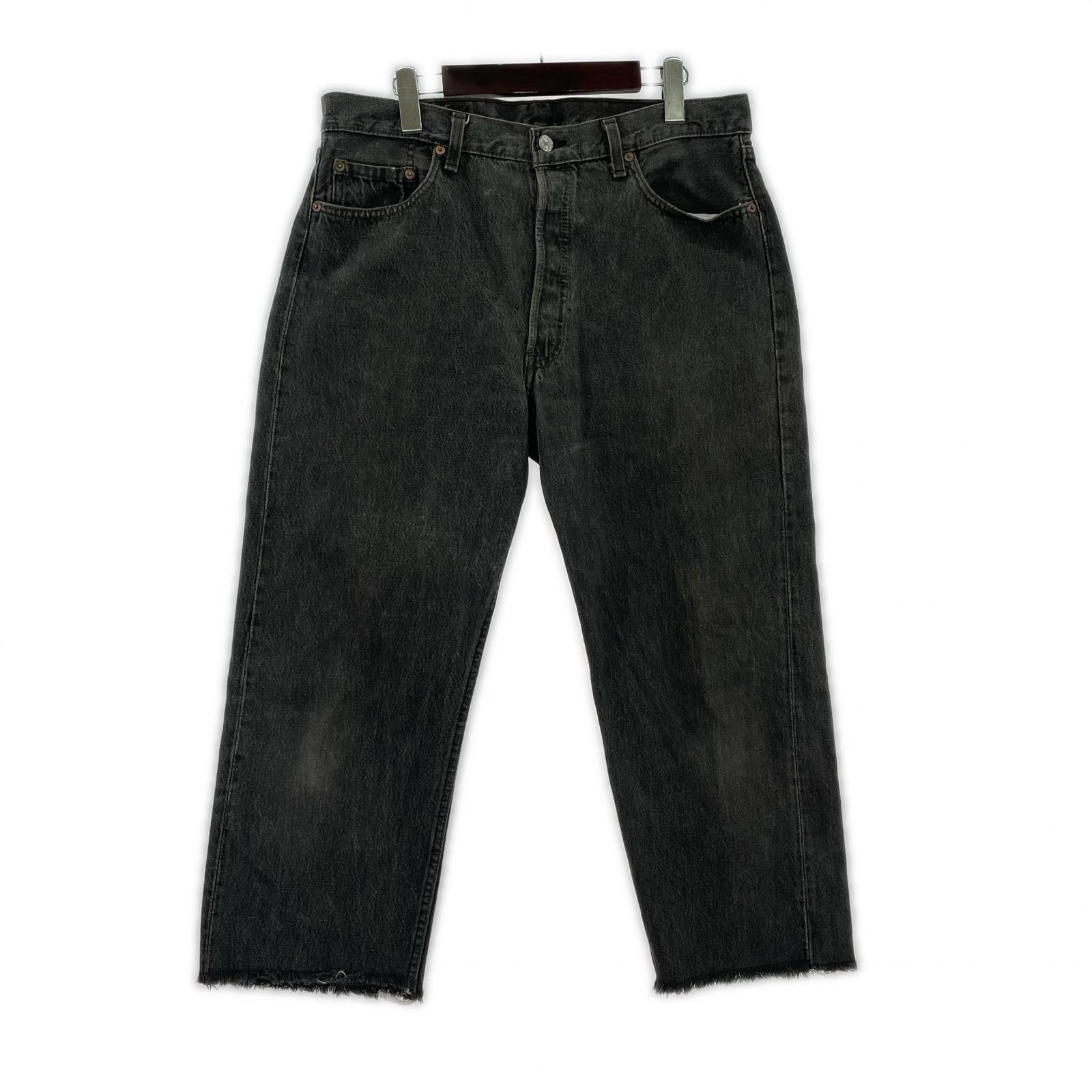 デニムパンツ 80s頃 501 先染めブラックデニムパンツ W35 カットオフ ブラック