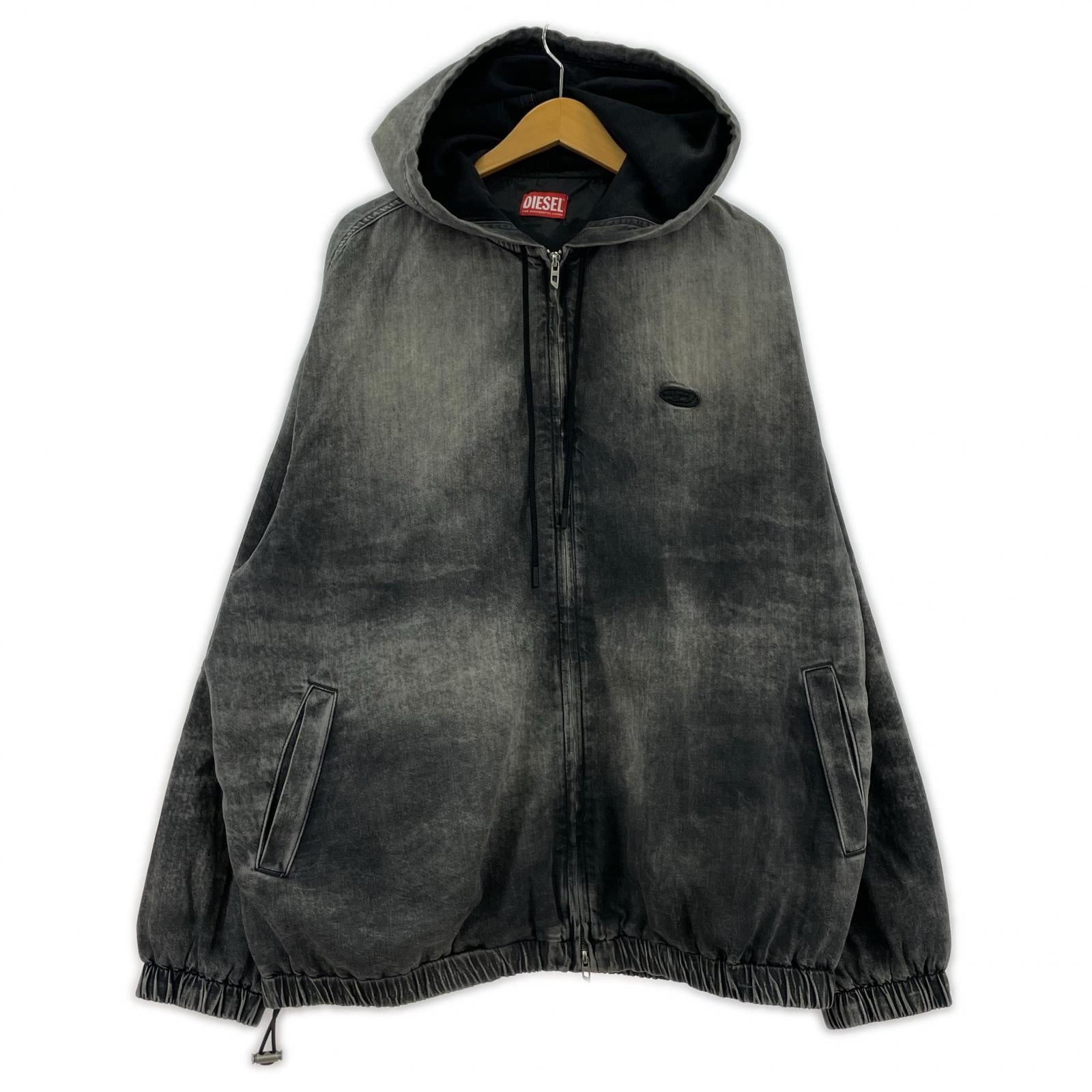 ジャケット DIESEL Hooded jacket in marbled coated denim M ブラック M ブラック