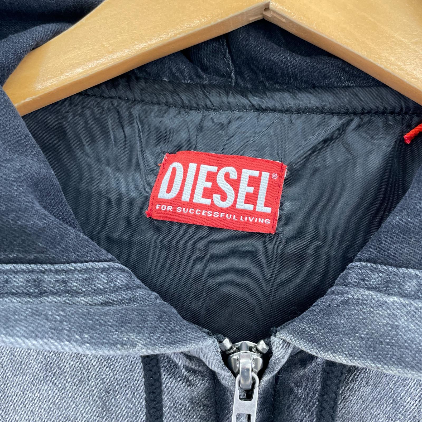 ジャケット DIESEL Hooded jacket in marbled coated denim M ブラック M ブラック