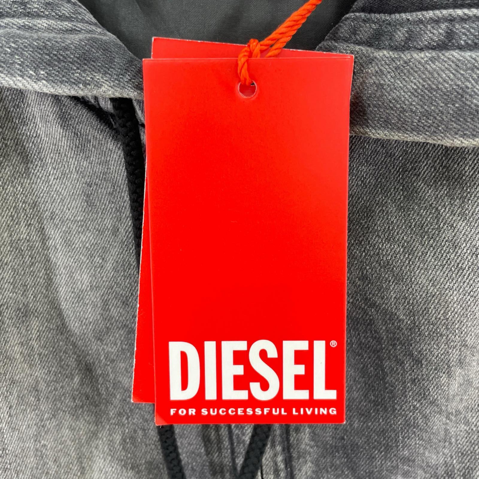 ジャケット DIESEL Hooded jacket in marbled coated denim M ブラック M ブラック