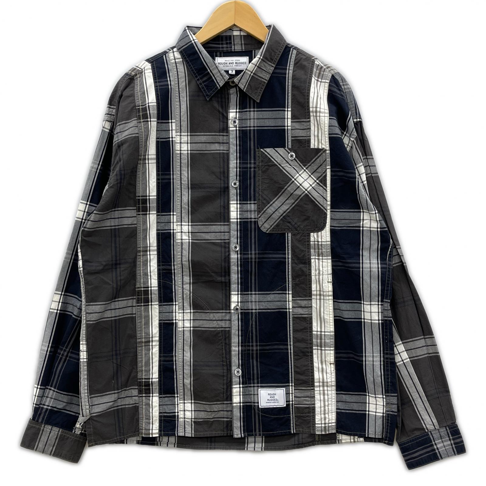 長袖シャツ ROUGH and RUGGED チェックシャツ グレー (3) ブラック