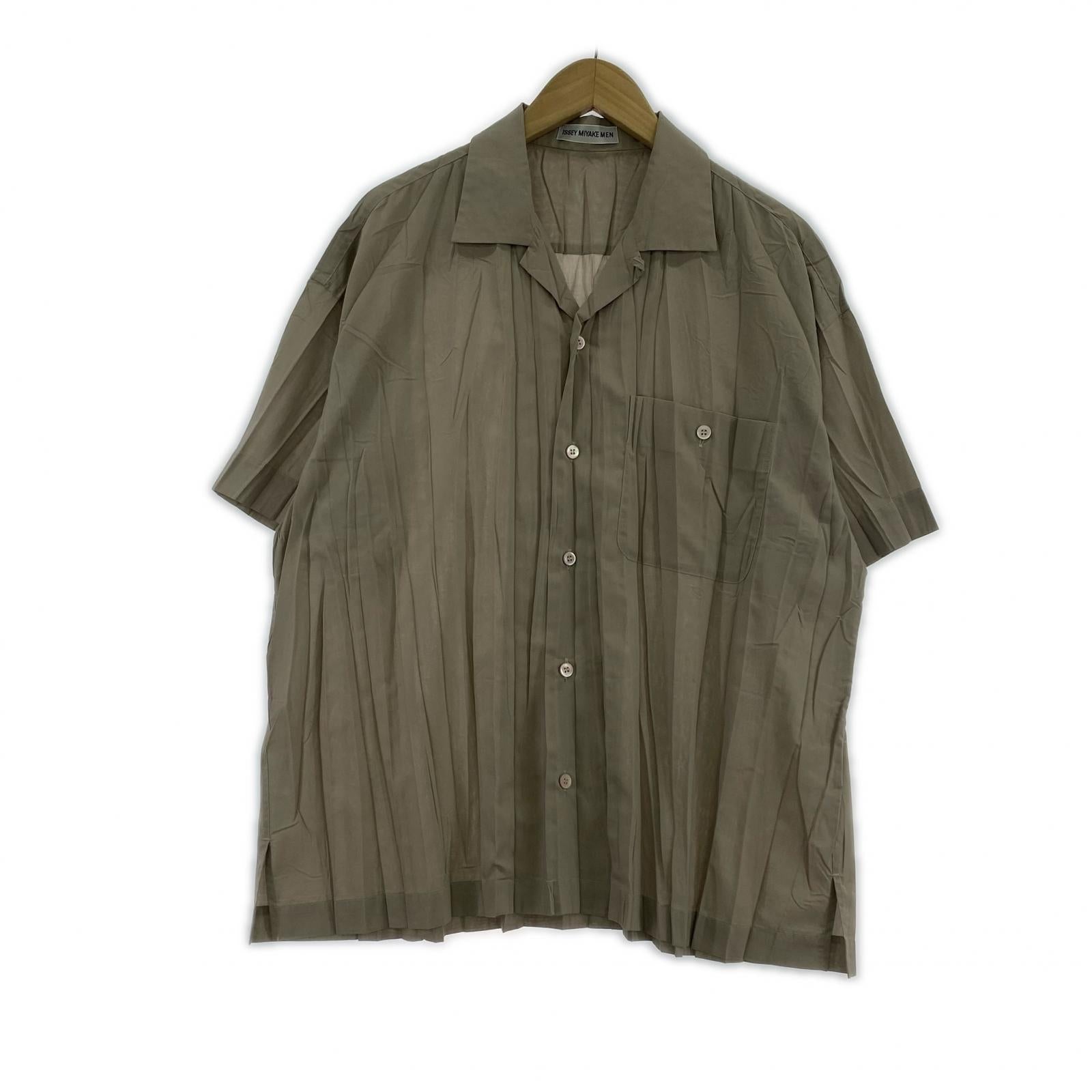 半袖シャツ ISSEY MIYAKE MEN 90s オープンカラーS/Sプリーツシャツ グレー M グレー