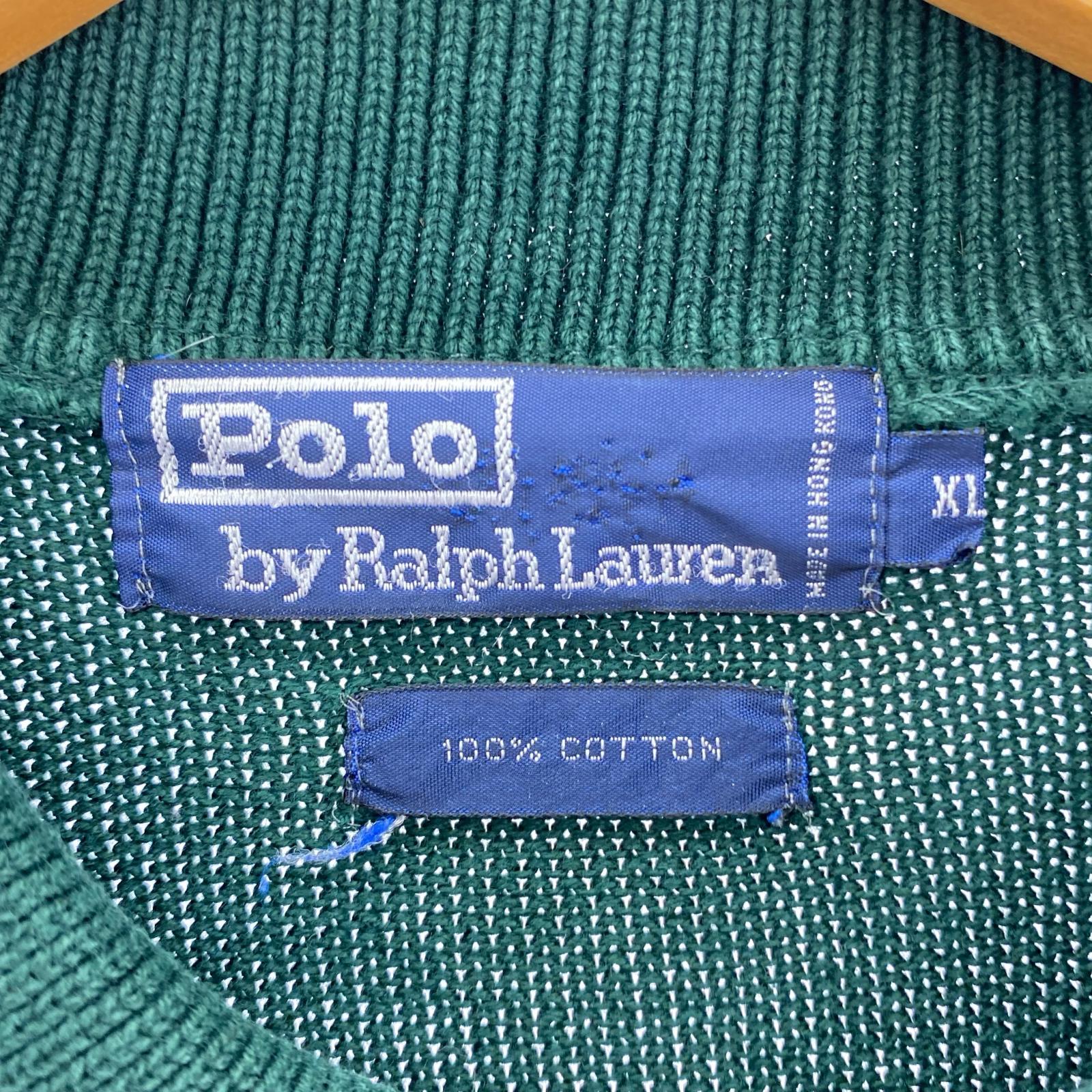 ニット コットンニットL/Sポロ XL GRN