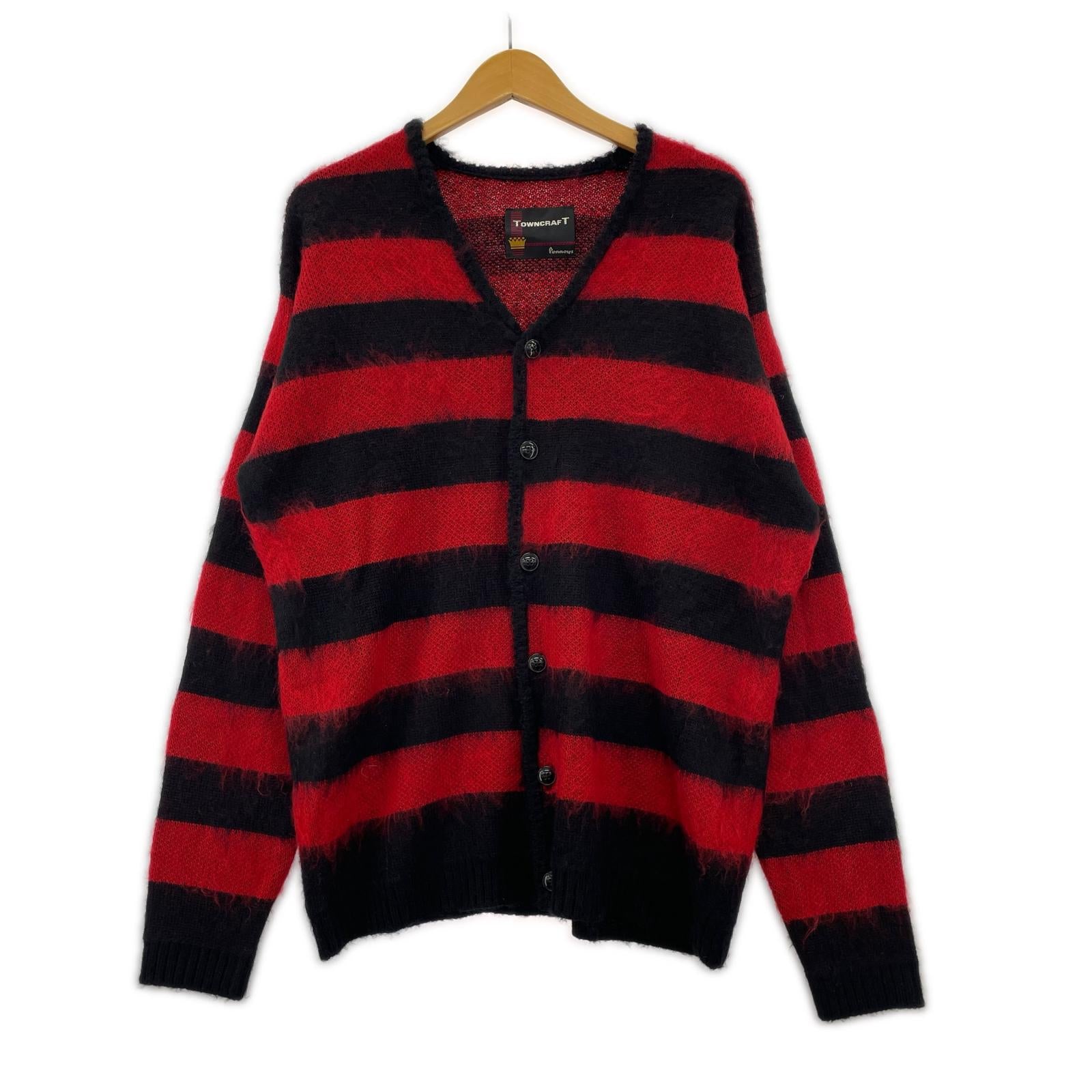 ニット Penneys シャギーニットカーディガン RED×BLK M