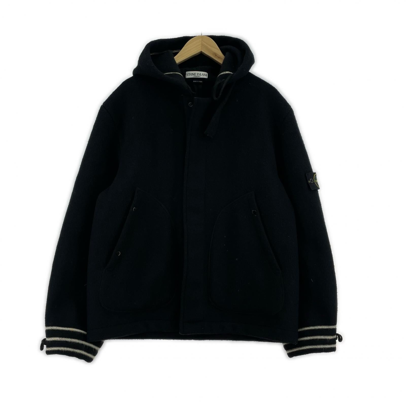 ジャケット STONE ISLAND 03AW Paul Harvey期 ウールフーデットジャケット 黒 M M ブラック