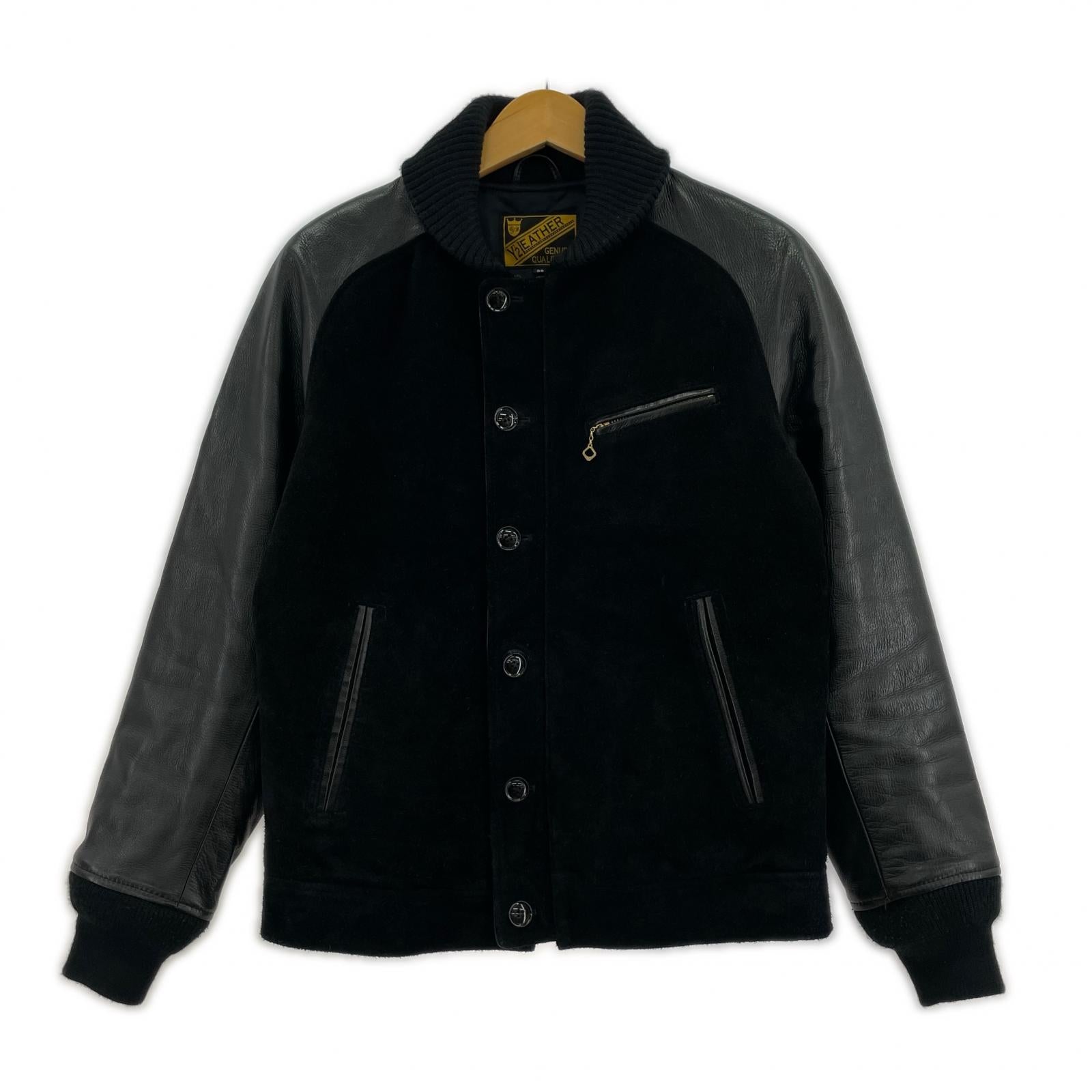 レザージャケット STEER ROUGHOUT & STEER OIL RIB JACKET 36 36 ブラック