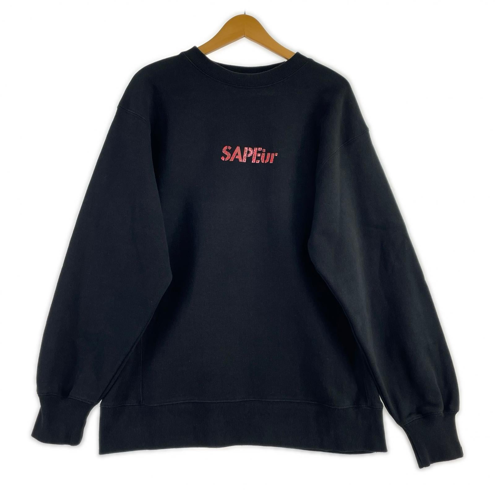 スウェット SAPEur RED LEOPARD HEAD CREWNECK SWEAT M M ブラック