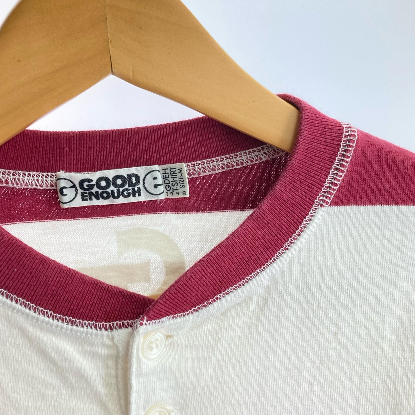 長袖Tシャツ ボーダー ヘンリーネック 赤 白 M