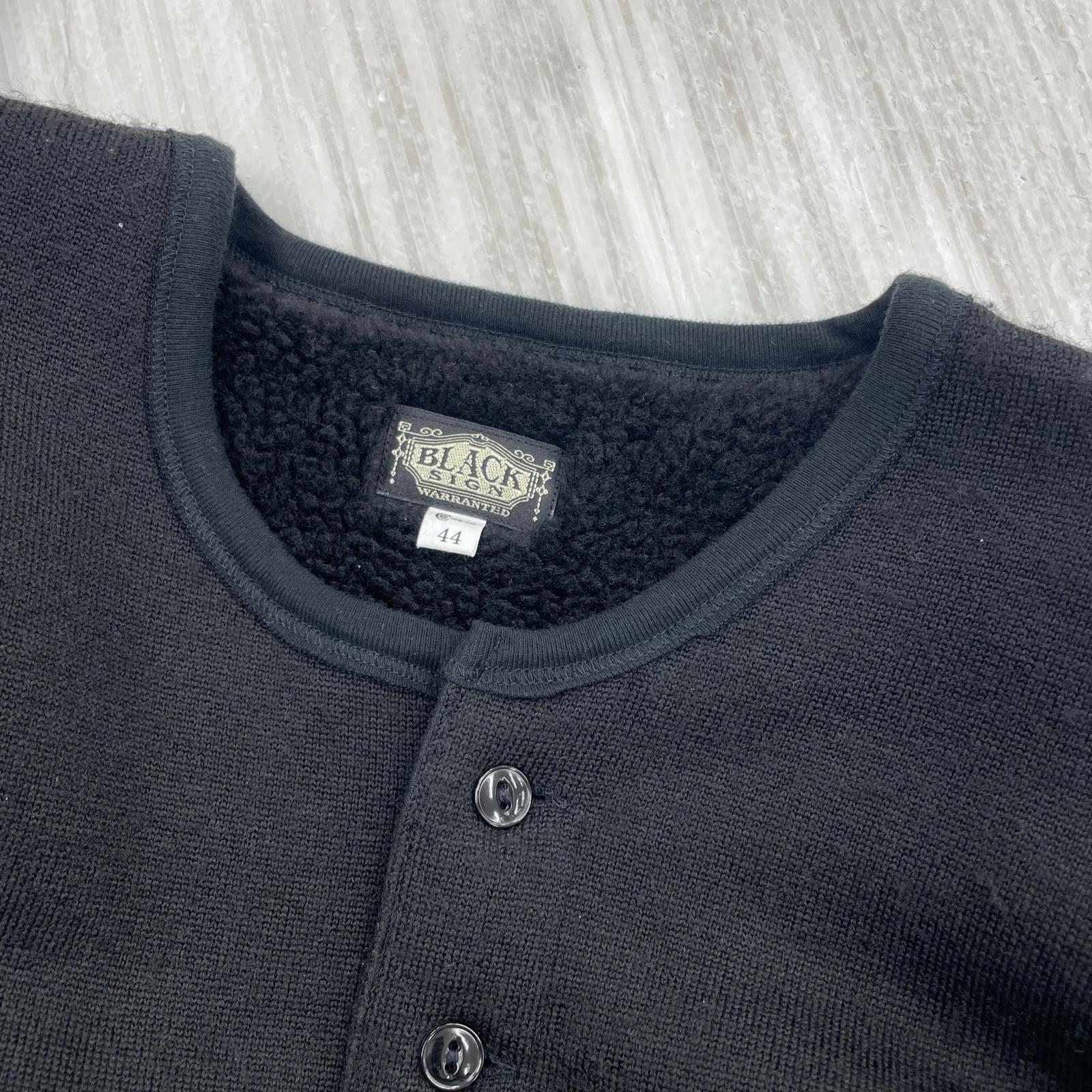 長袖Tシャツ 裏ボア ヘンリーネック 黒 (44) ブラック