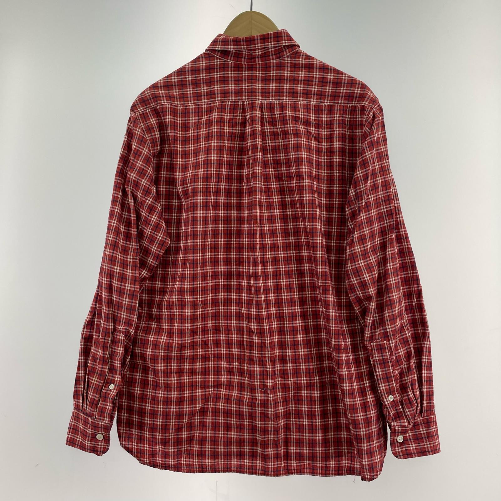長袖シャツ シアサッカー チェック ボタンダウン シャツ レッド M M