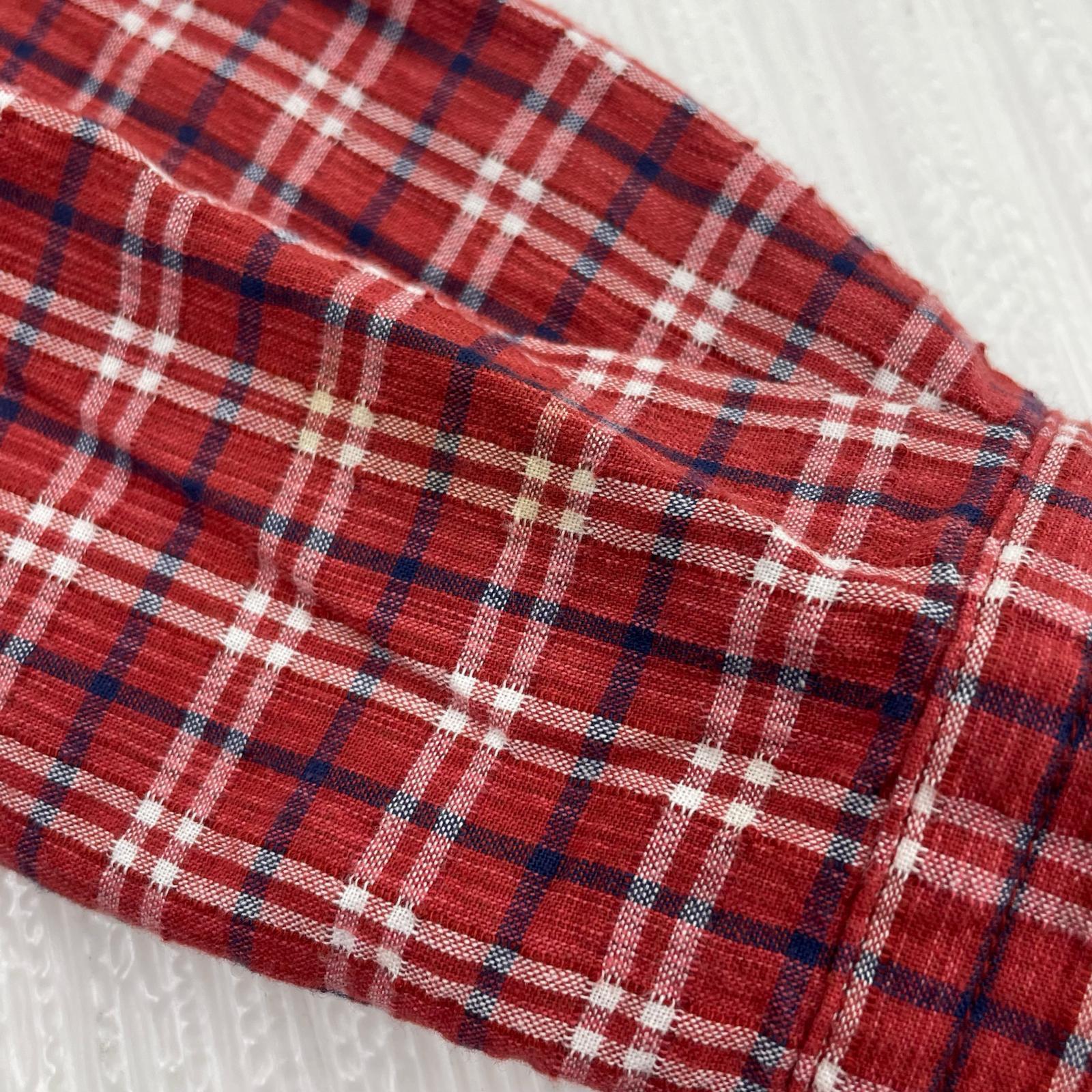 長袖シャツ シアサッカー チェック ボタンダウン シャツ レッド M M
