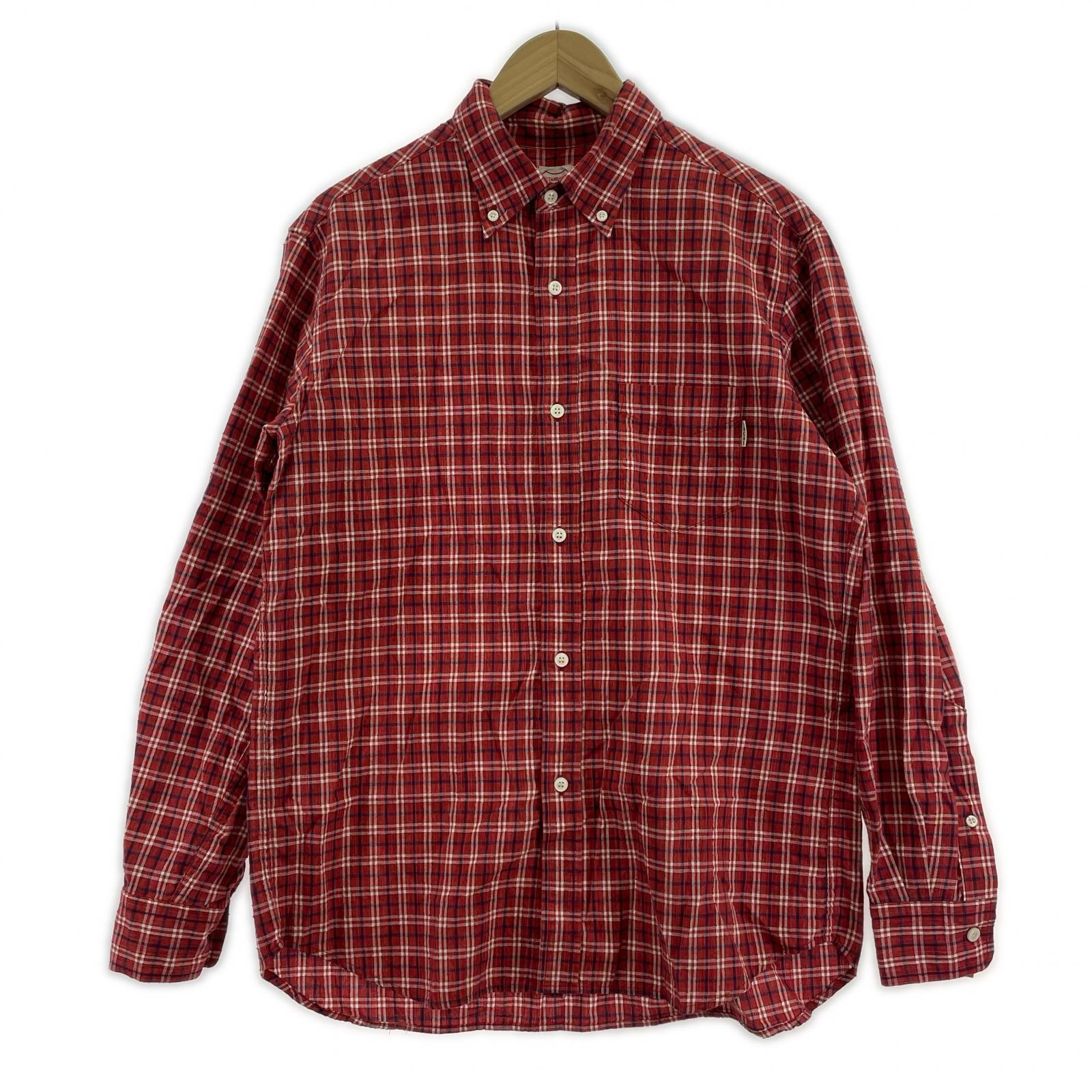 長袖シャツ シアサッカー チェック ボタンダウン シャツ レッド M M