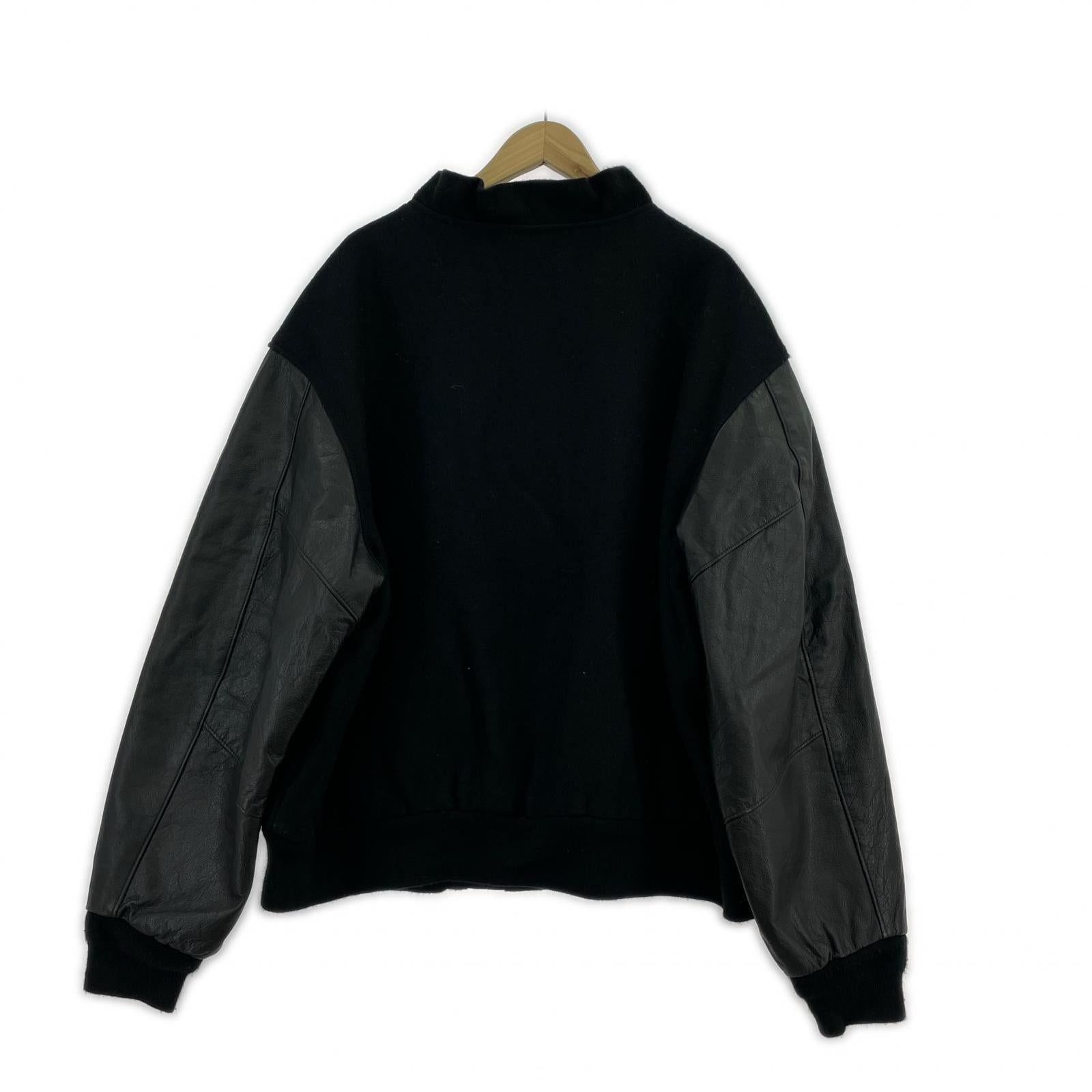 ブルゾン EXCELLED 袖レザースタジャン XXL 黒 ブラック