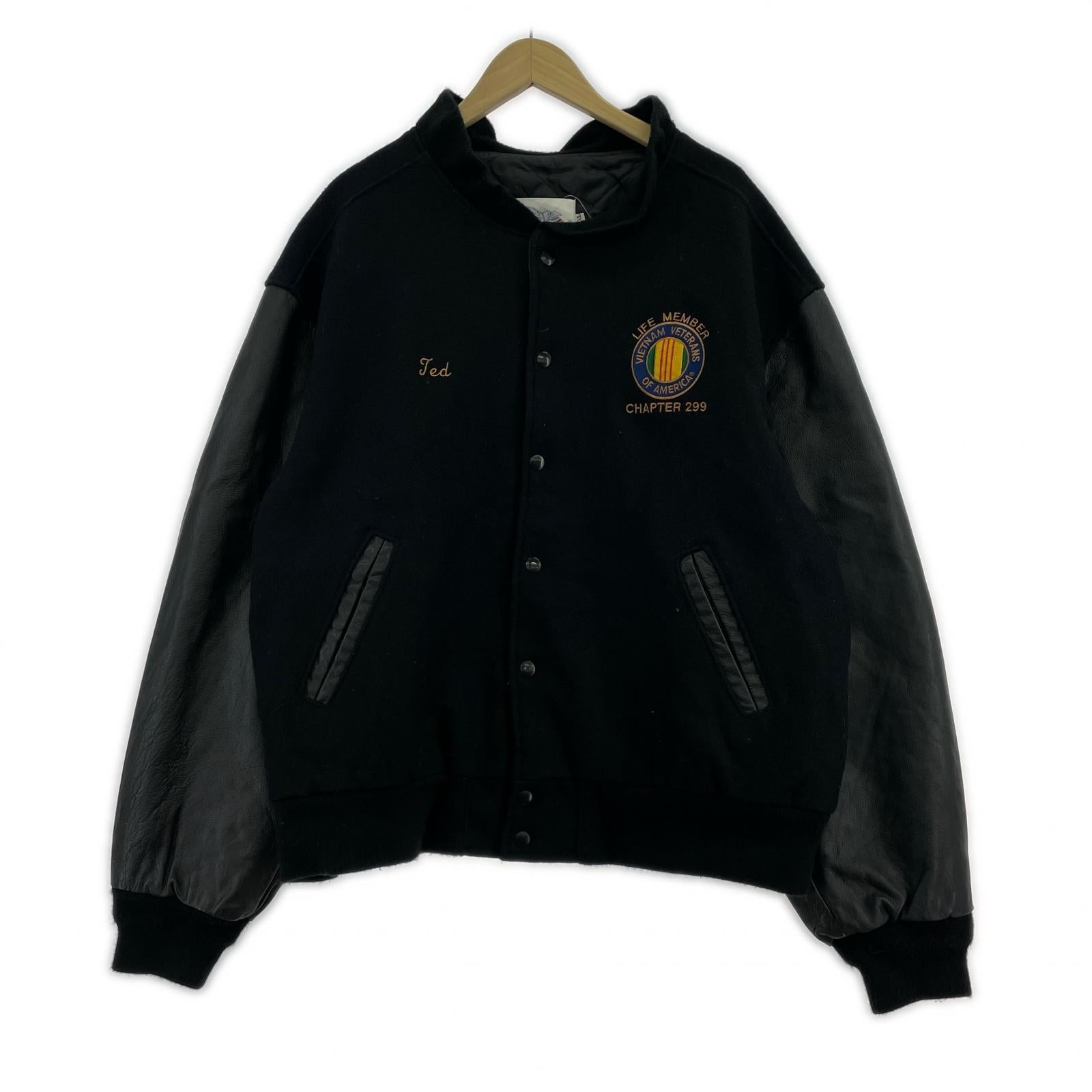ブルゾン EXCELLED 袖レザースタジャン XXL 黒 ブラック