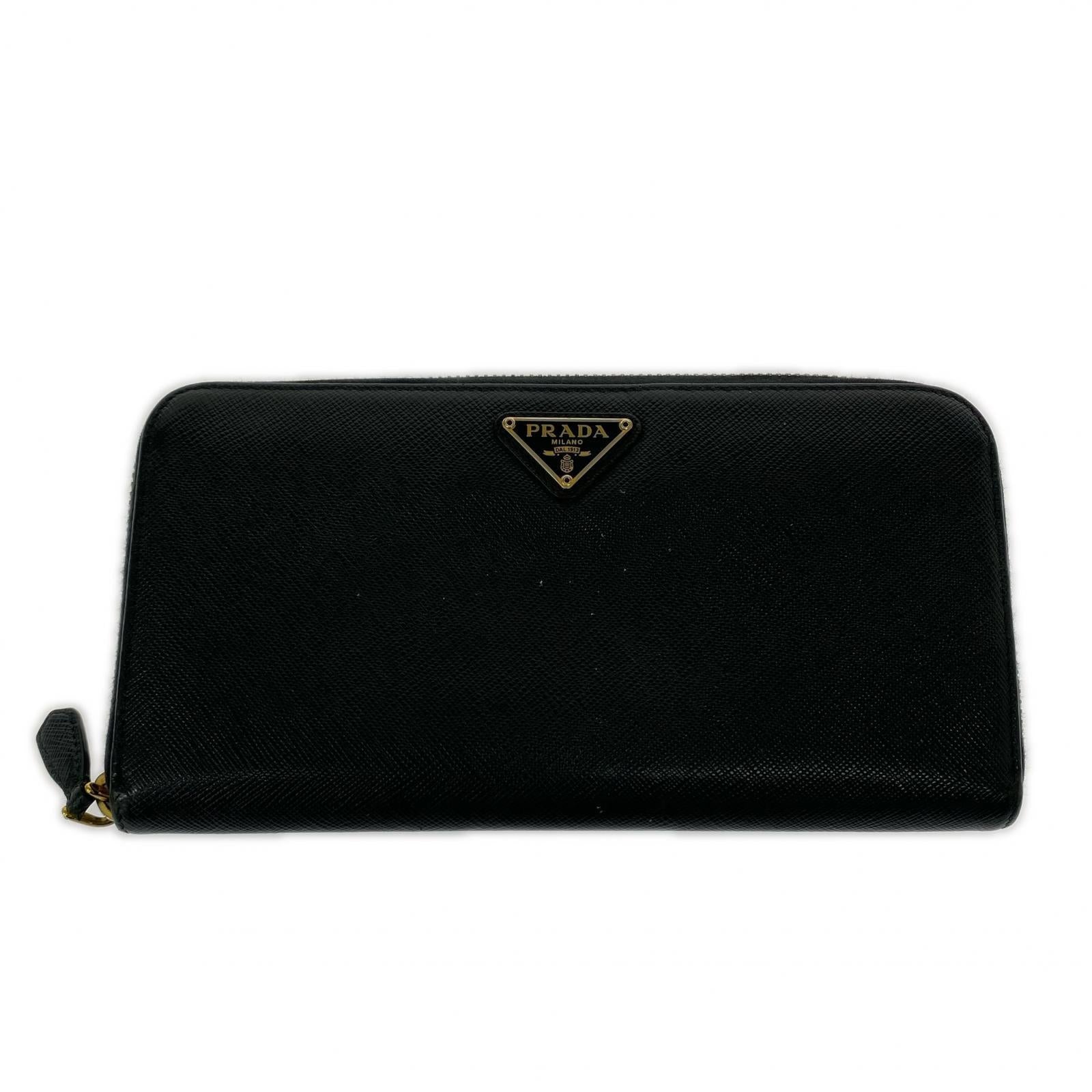 PRADA サフィアーノレザー トライアングルプレート 長財布 黒