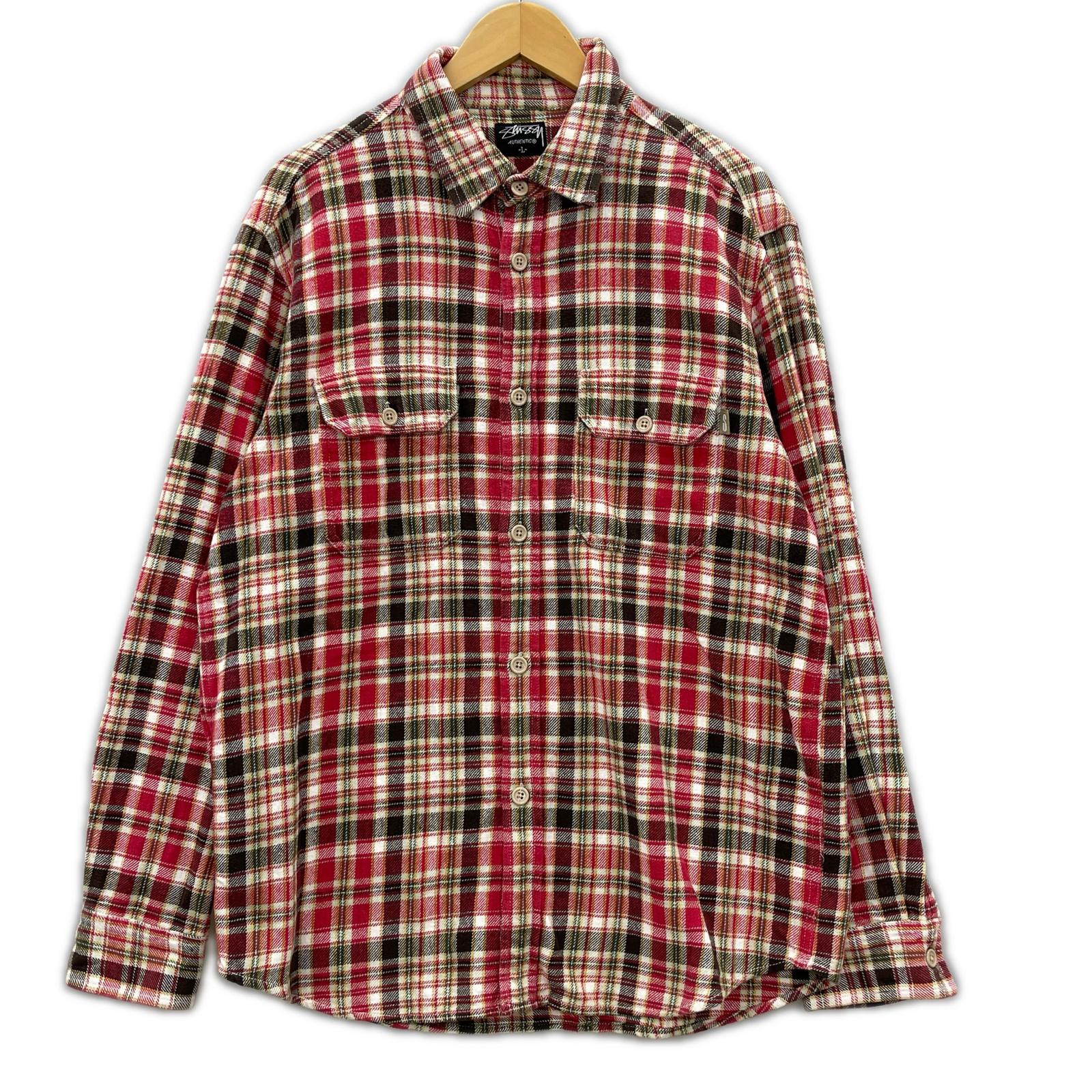 長袖シャツ STUSSY ネルシャツ チェック 赤系 L L