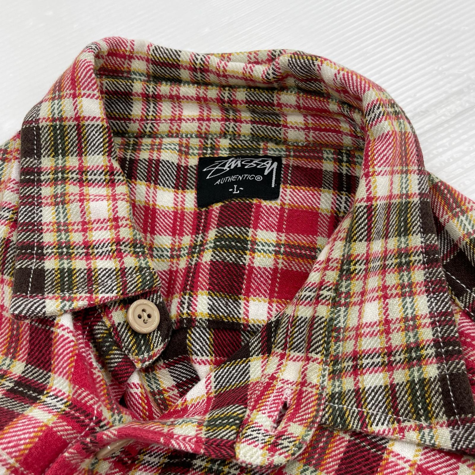 長袖シャツ STUSSY ネルシャツ チェック 赤系 L L