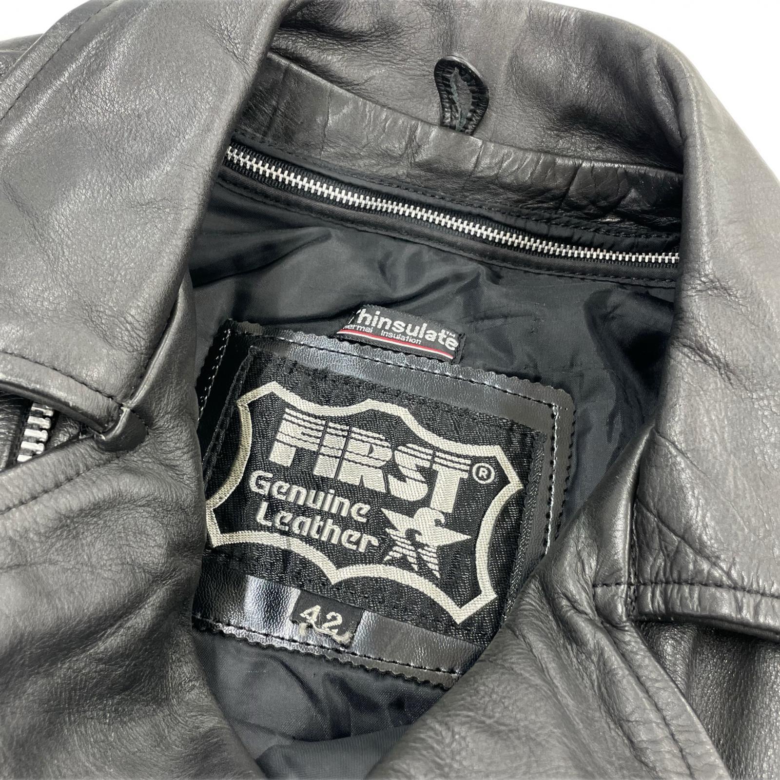 レザージャケット FIRST Genuine Leather ライナー付 ダブル 42 42 ブラック