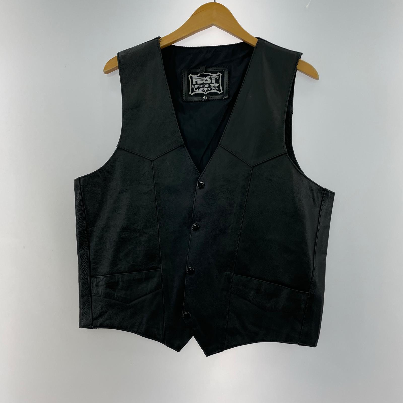 レザージャケット FIRST Genuine Leather ライナー付 ダブル 42 42 ブラック
