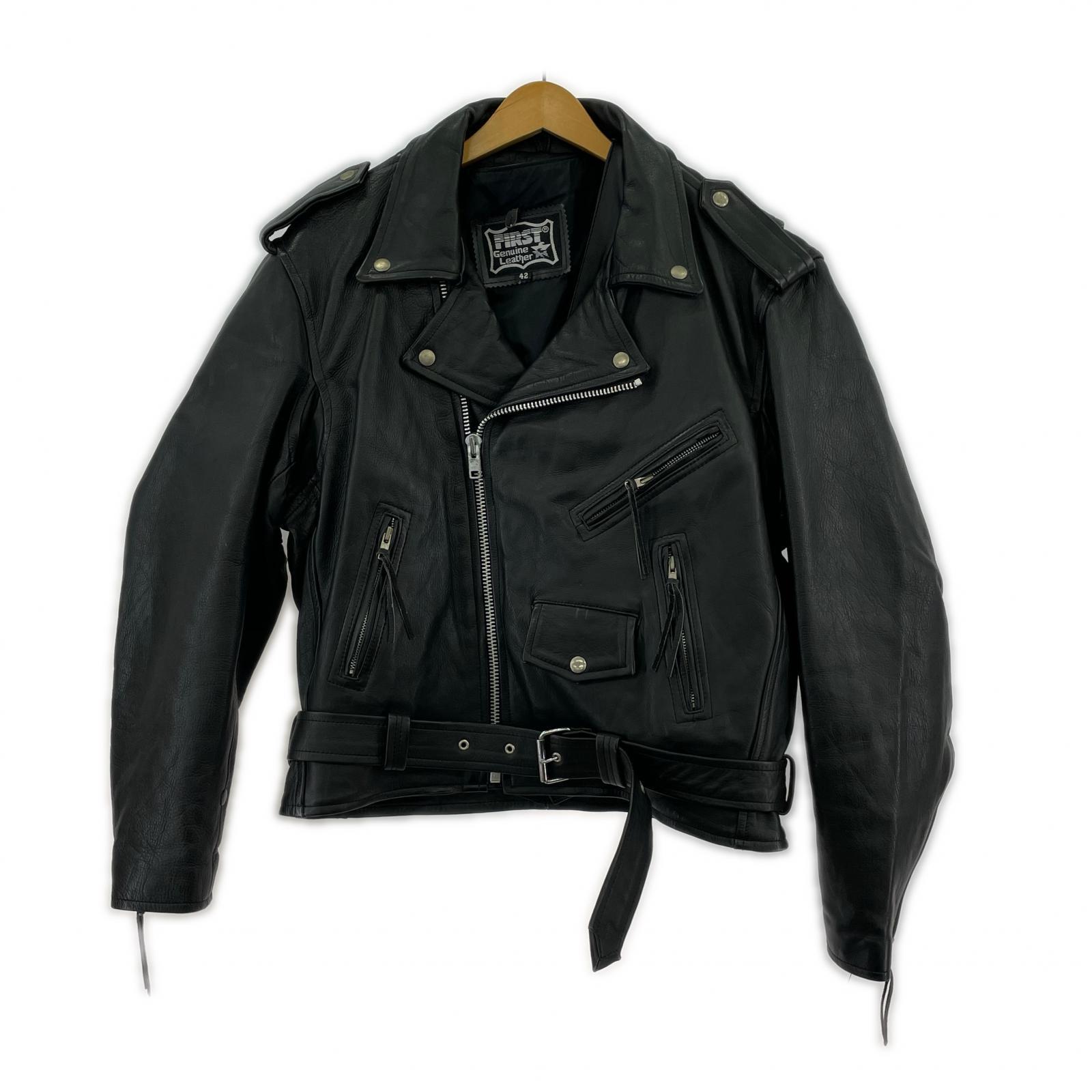 レザージャケット FIRST Genuine Leather ライナー付 ダブル 42 42 ブラック