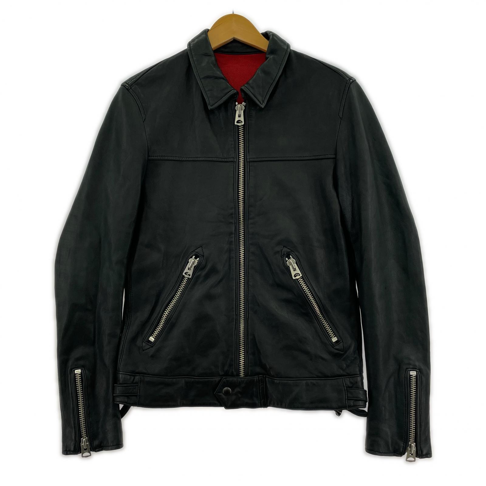 レザージャケット ラムレザー シングルライダースジャケット 黒 M M ブラック