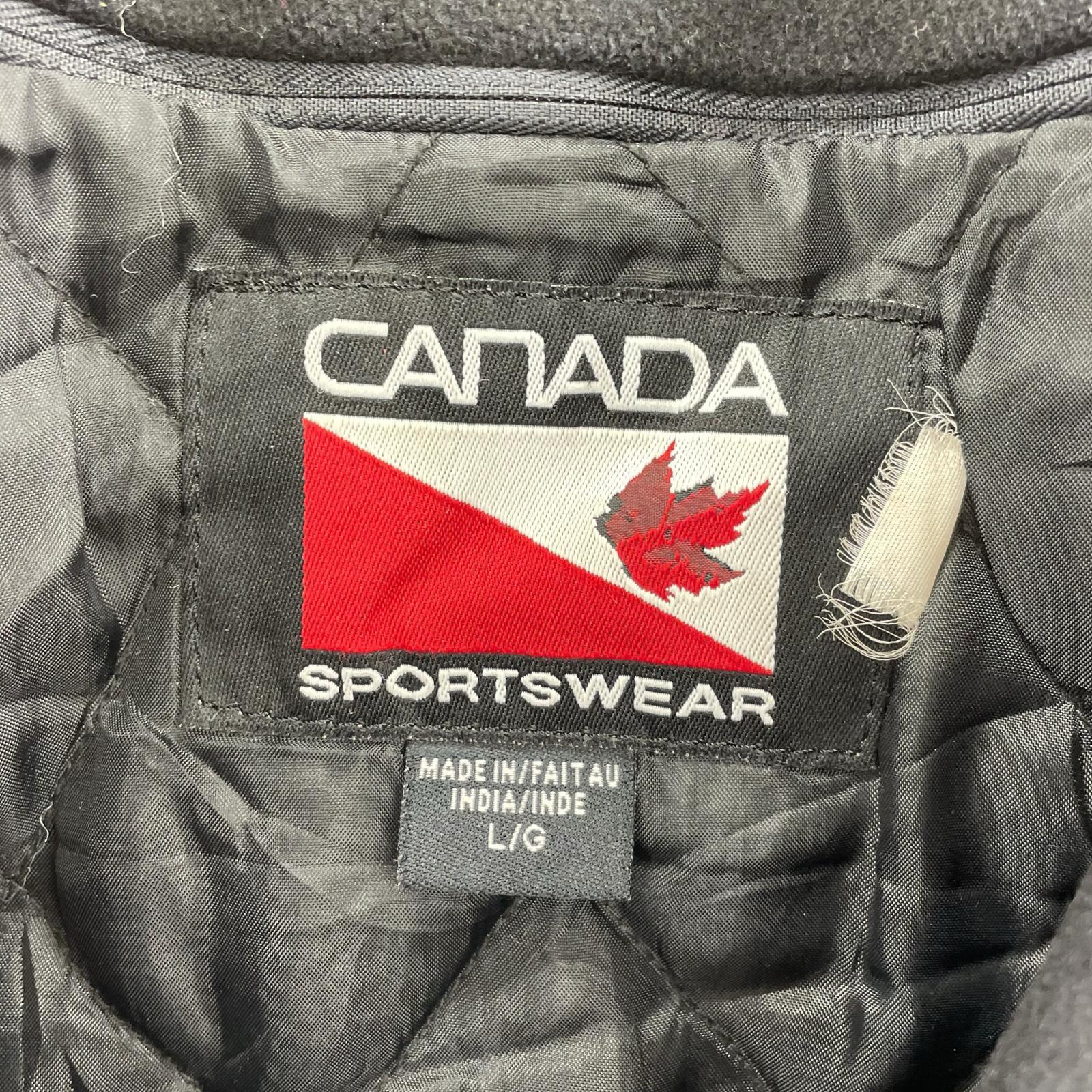ジャケット 90s CANADA SPORTSWEAR 袖レザー スタジャン(L) L ブラック