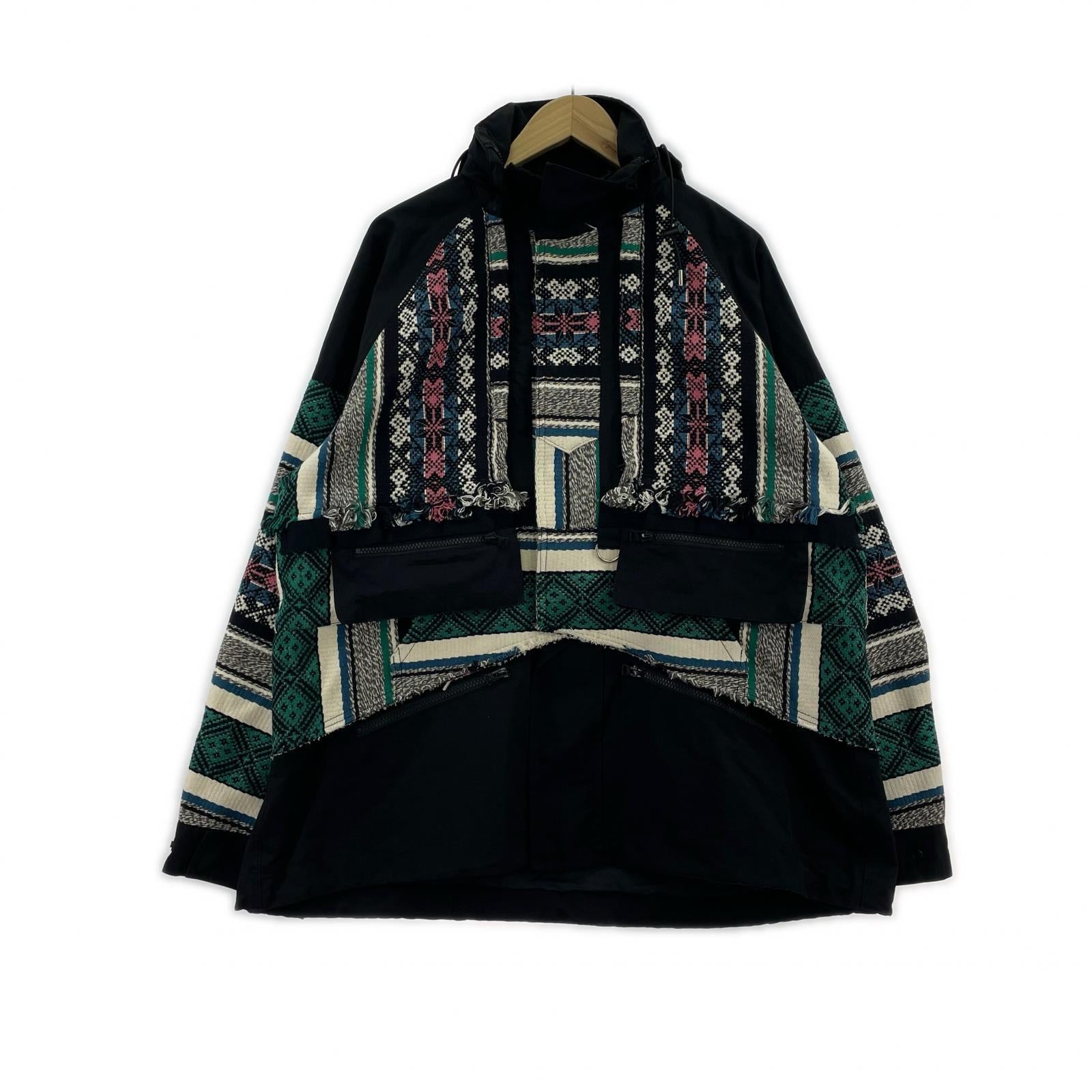 ジャケット Sacai Rug Jacquard Blouson ジャガードジャケット M ブラック 2 マルチカラー