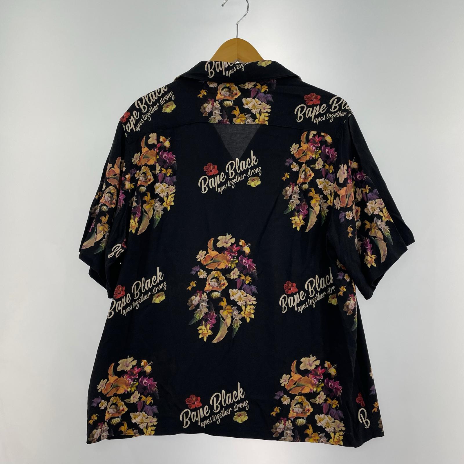 半袖シャツ 花柄レーヨンアロハ(M) M ブラック