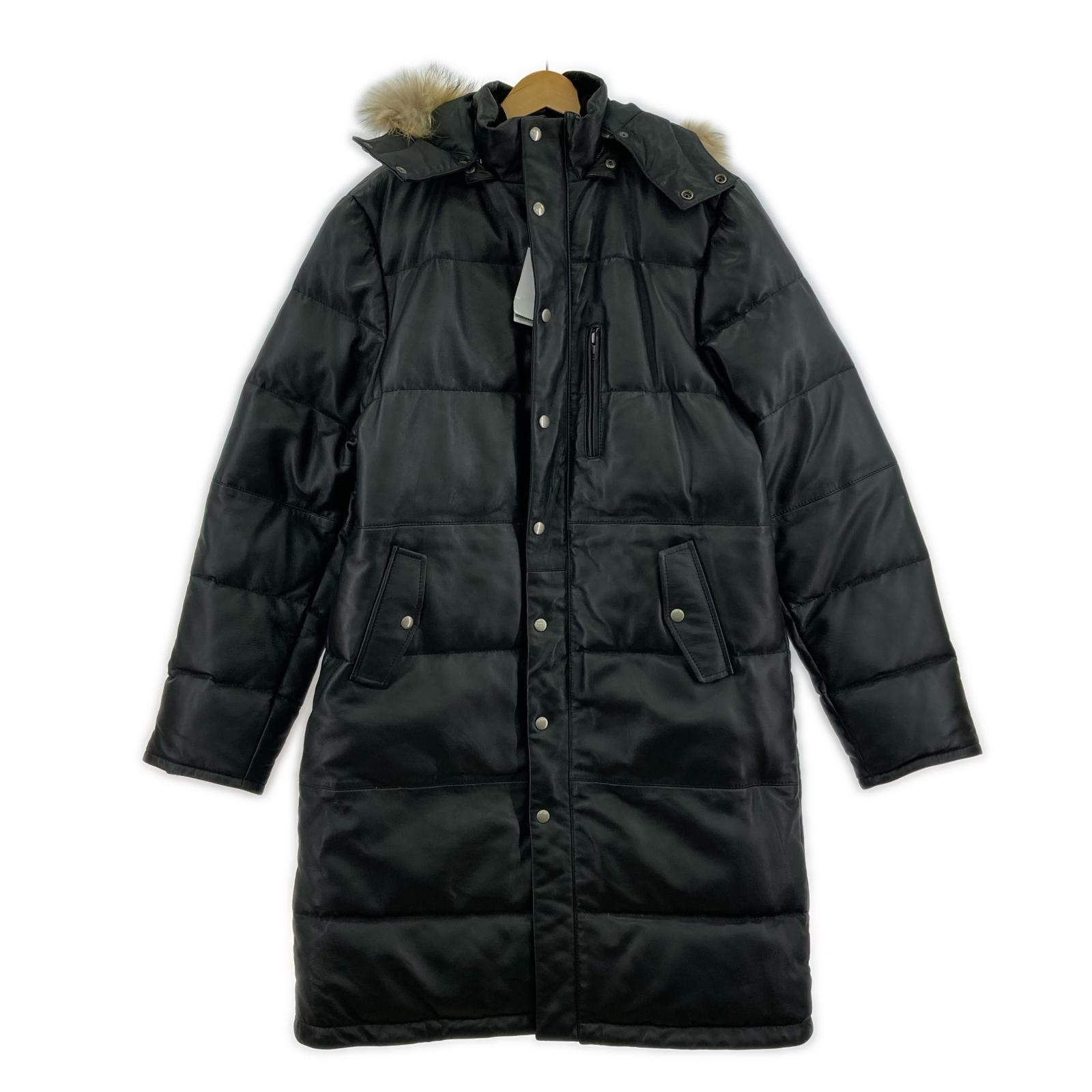 ジャケット Liugoo Leathers ファーレザーダウンコート XL ブラック ブラック