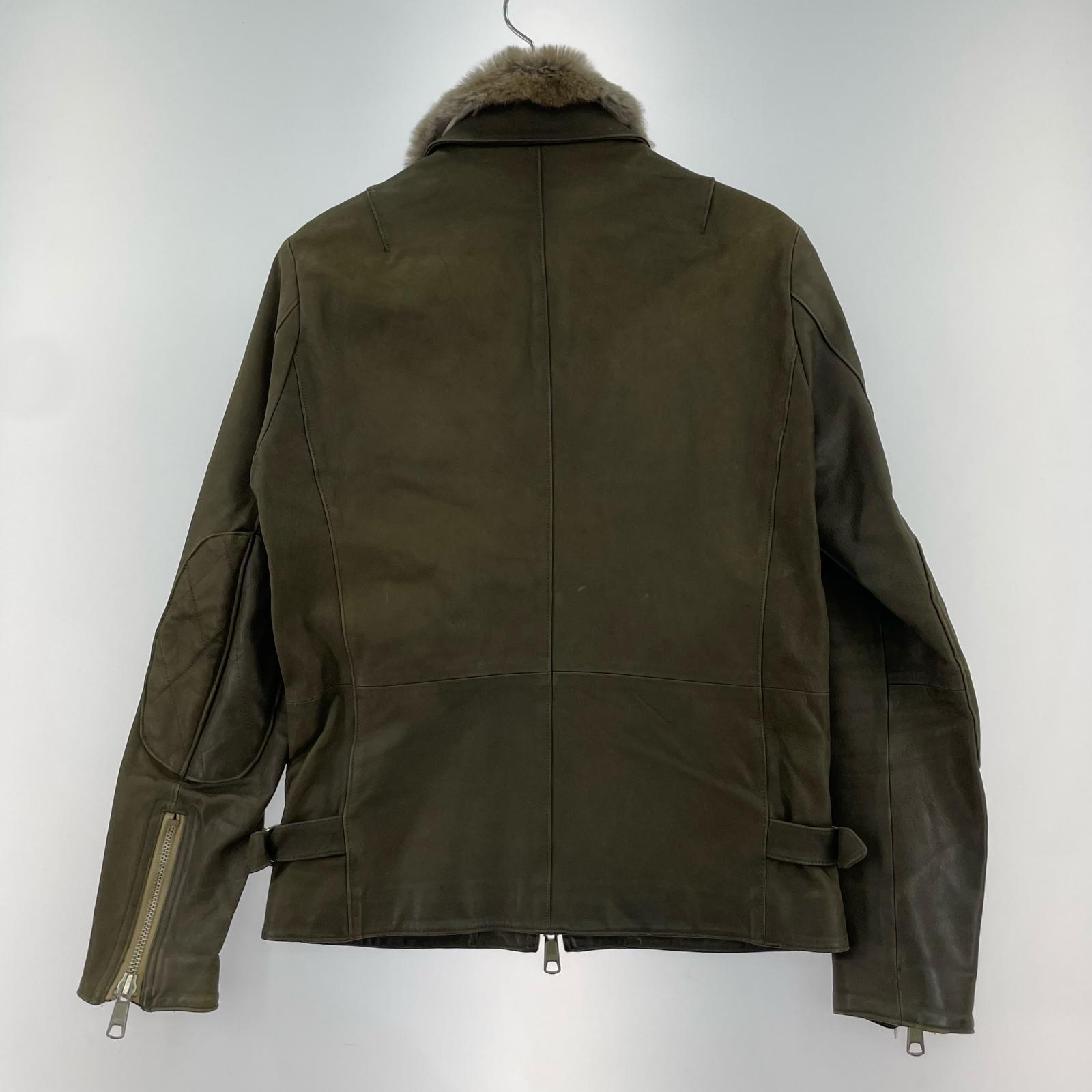 ジャケット ラムレザー ファー グリーン M ブラウン