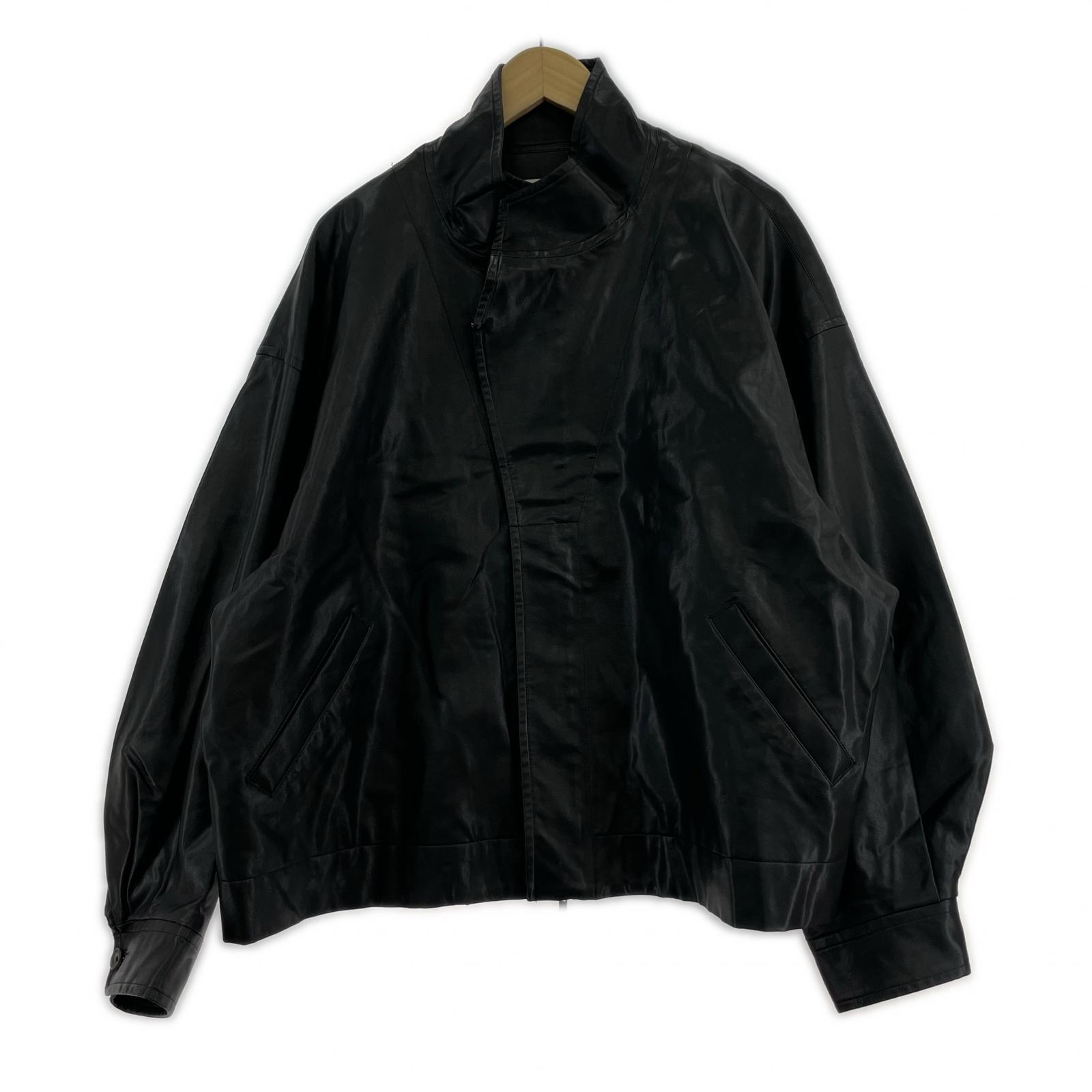 レザージャケット 20AW OVER SLEEVE FAKE LEATHER JACKET S S ブラック
