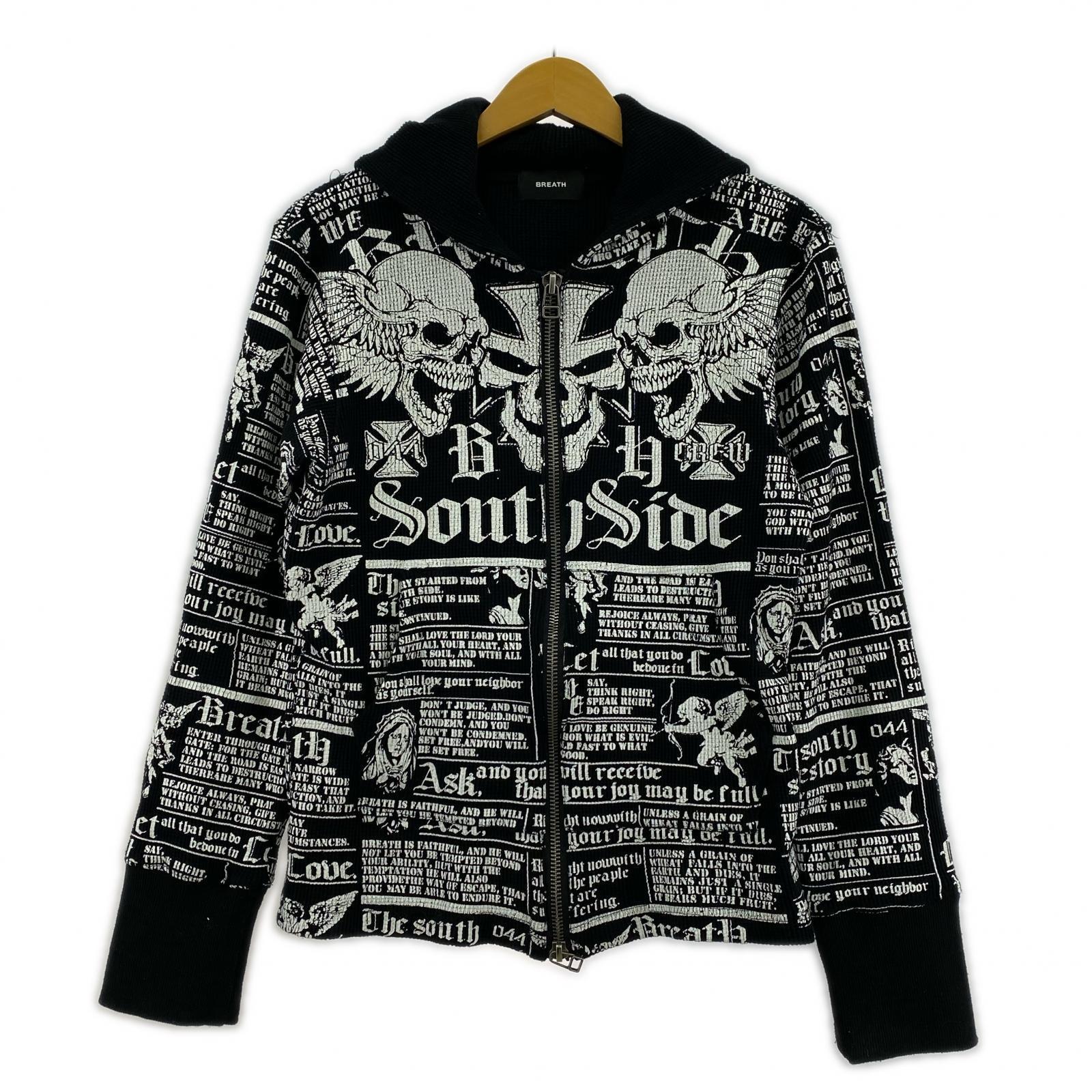 パーカー BREATH skull wash hoodie 黒 M ブラック
