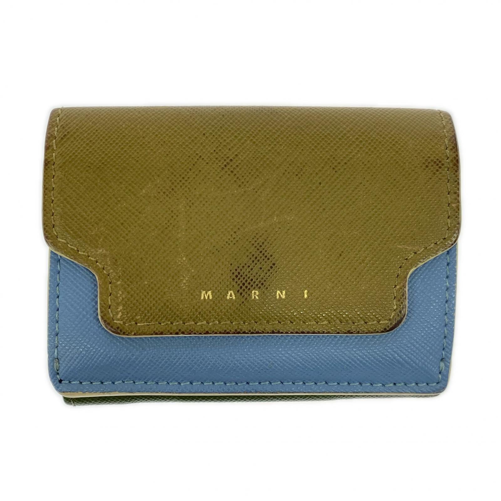 コンパクトウォレット サフィアーノ 三つ折り レザー 財布 茶/青/緑 マルチカラー