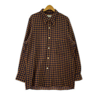 長袖シャツ グンガムチェックロングシャツ オレンジ 紺 1