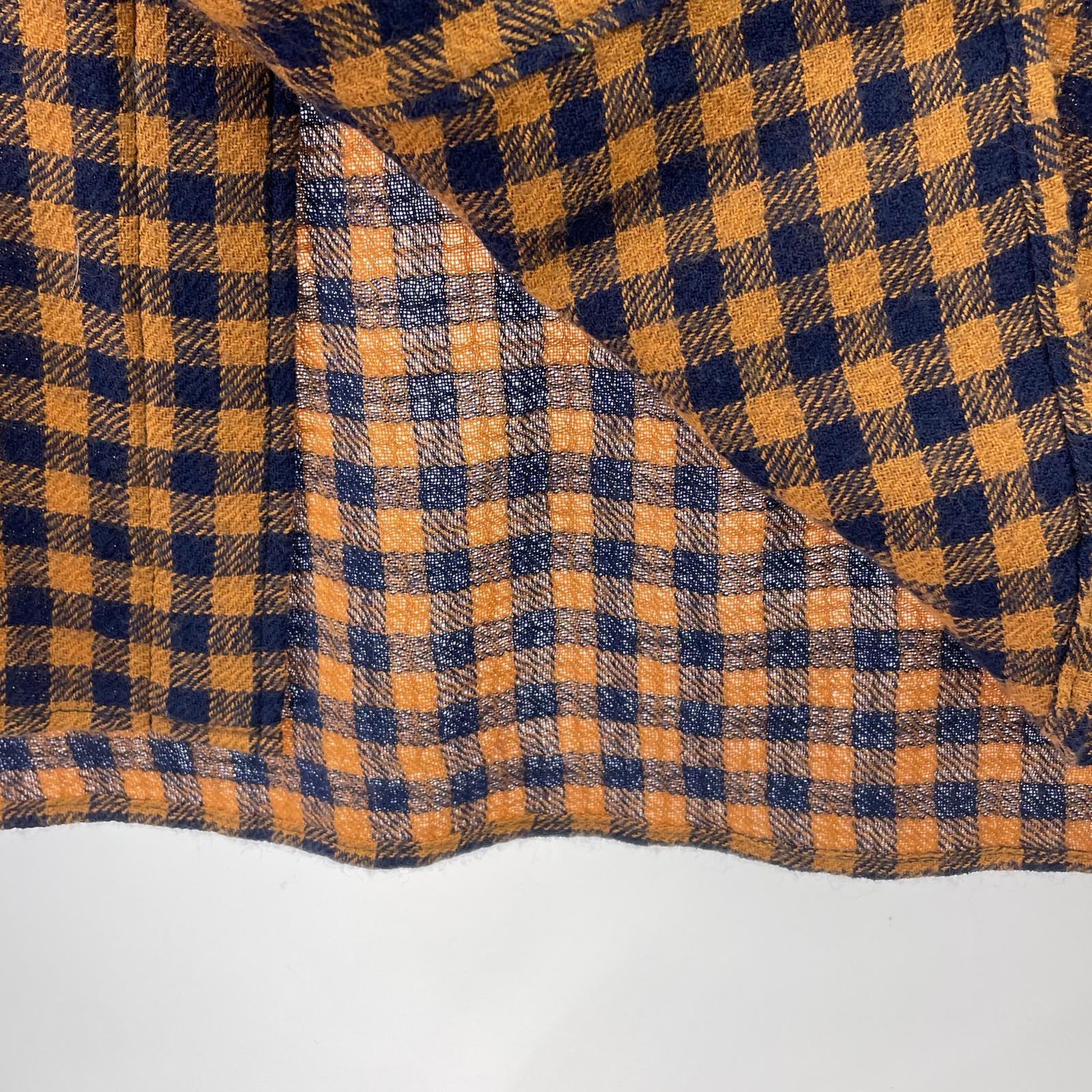 長袖シャツ グンガムチェックロングシャツ オレンジ 紺 1