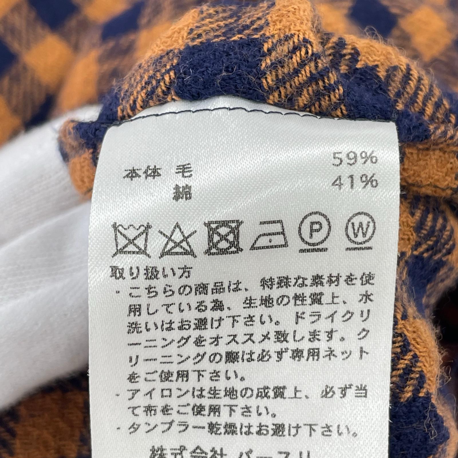 長袖シャツ グンガムチェックロングシャツ オレンジ 紺 1