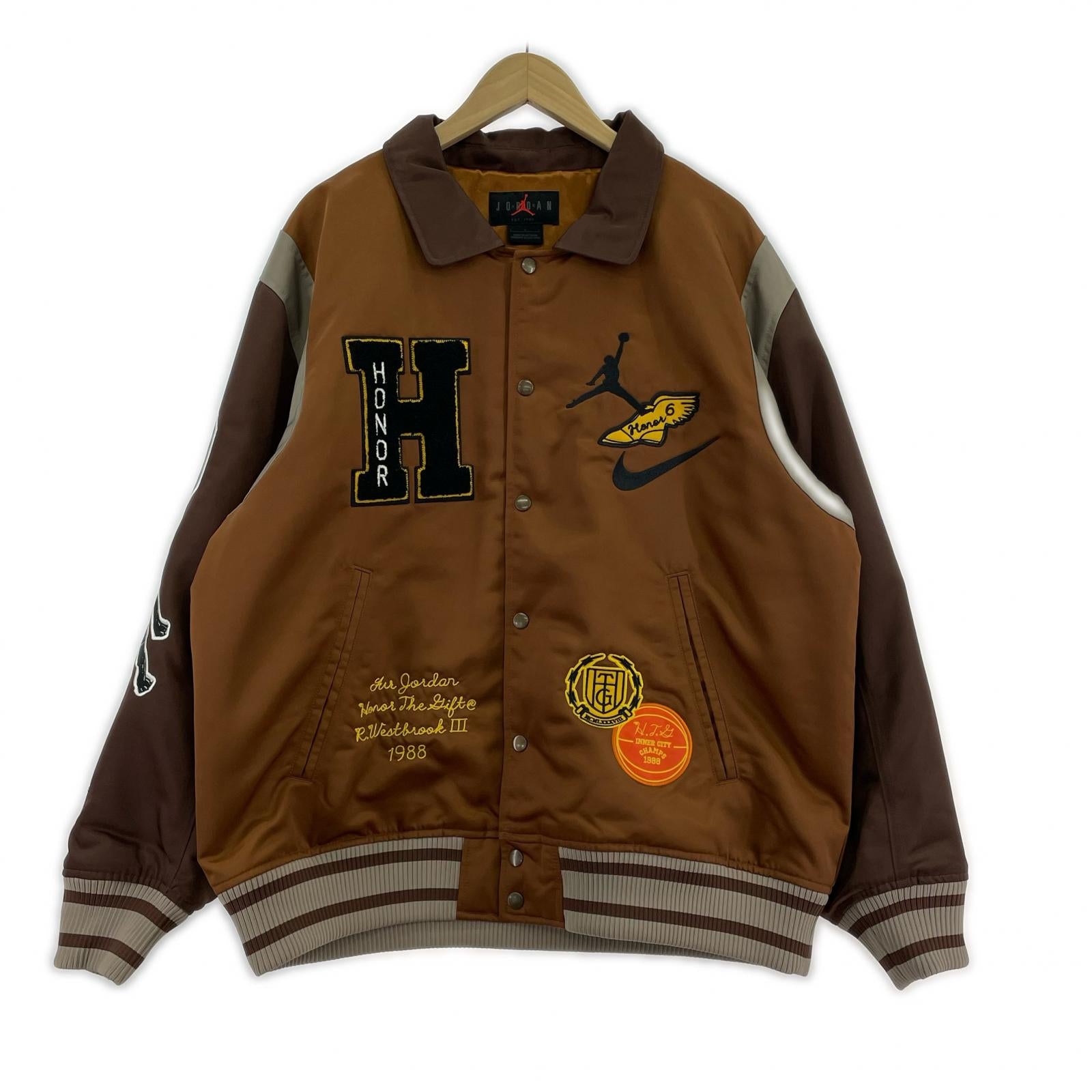 ジャケット JORDAN×honor the gift スタジャン 茶 L ブラウン