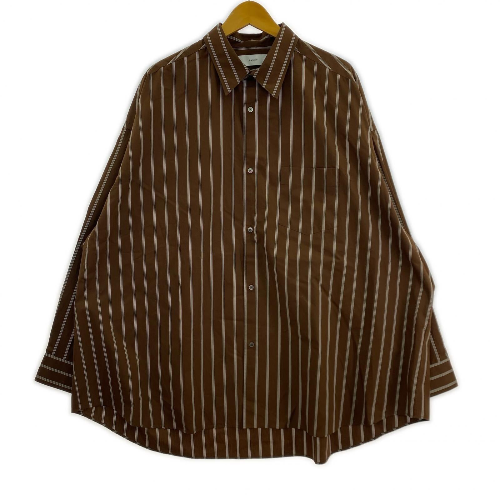 長袖シャツ SIDOGRAS Stripe Oversized R/C Sht BWN 2 2 ブラウン