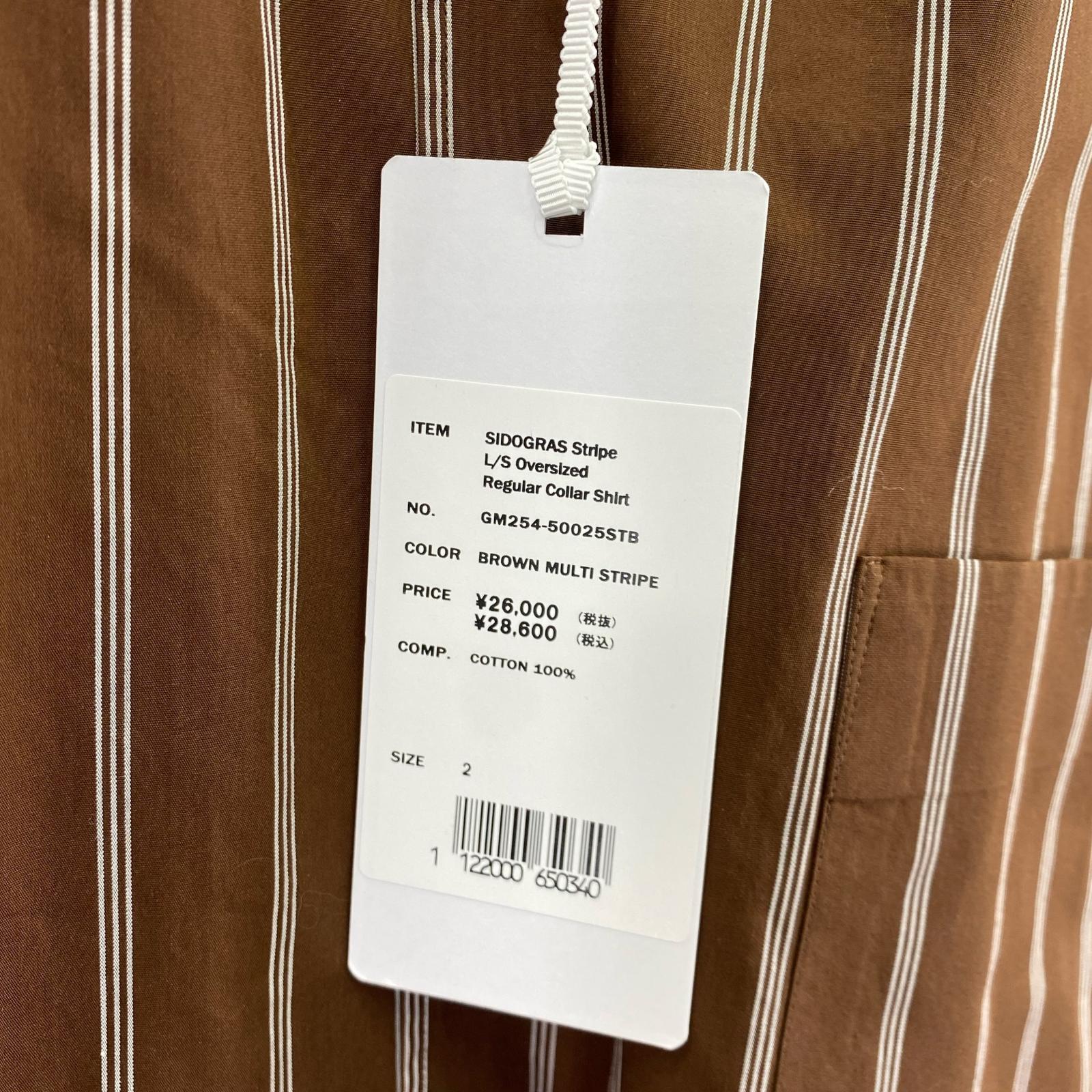 長袖シャツ SIDOGRAS Stripe Oversized R/C Sht BWN 2 2 ブラウン