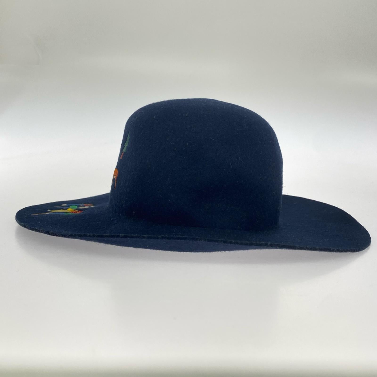 ハット 刺繍ウールハット 紺