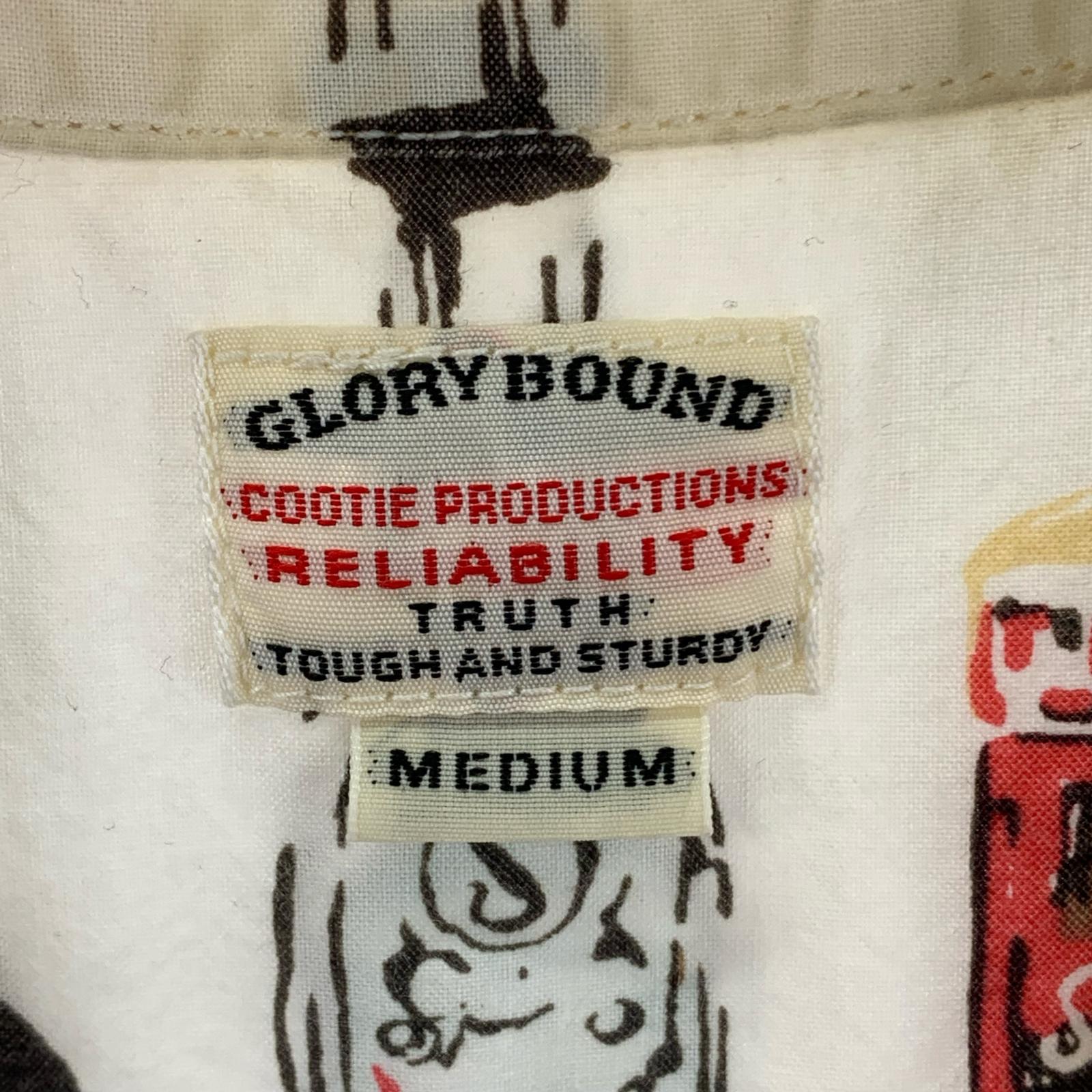 半袖シャツ GLORY BOUND アロハ 酒瓶 レーヨン混 総柄 (M) M ホワイト