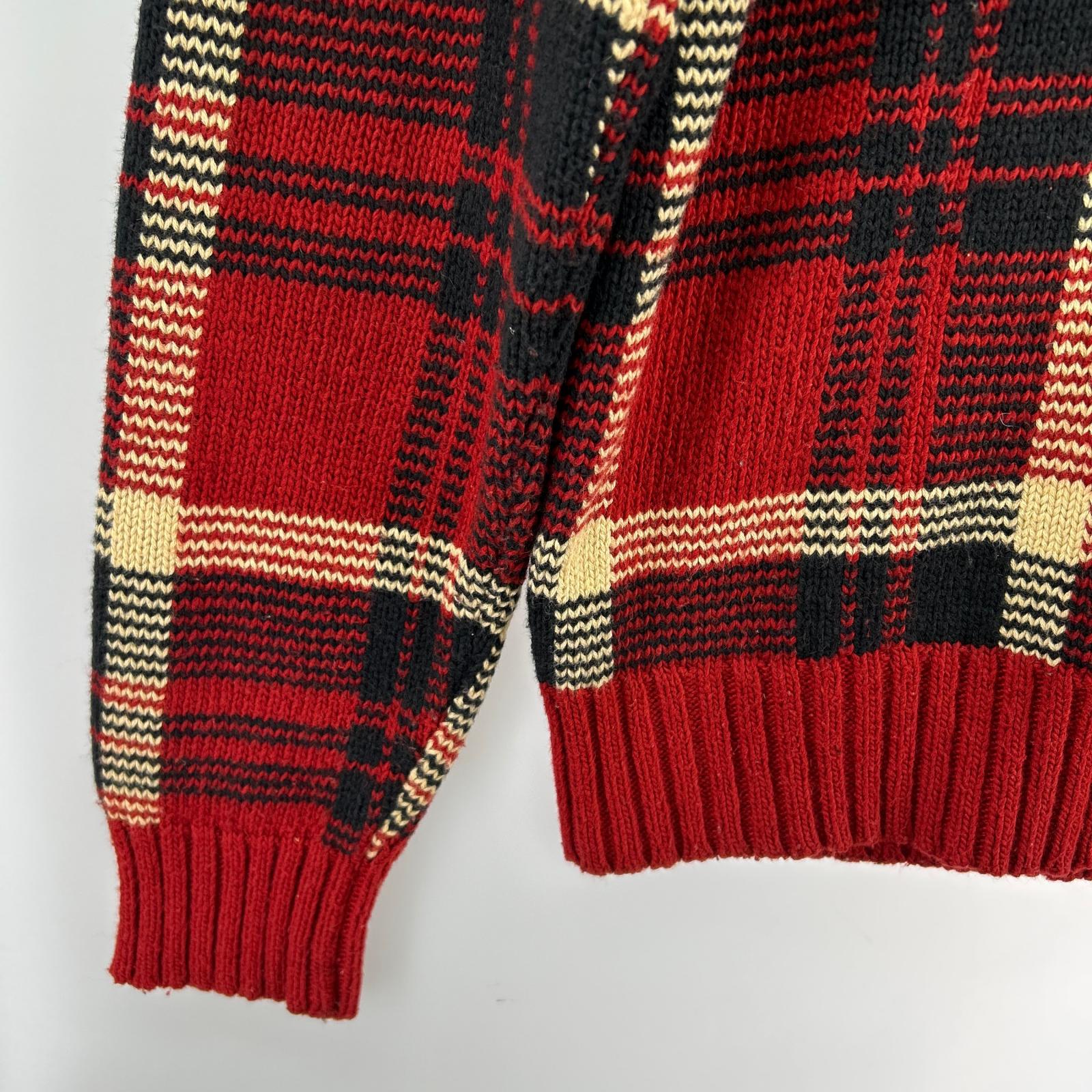 ニット エルボーパッチ チェックニット 赤(M) M