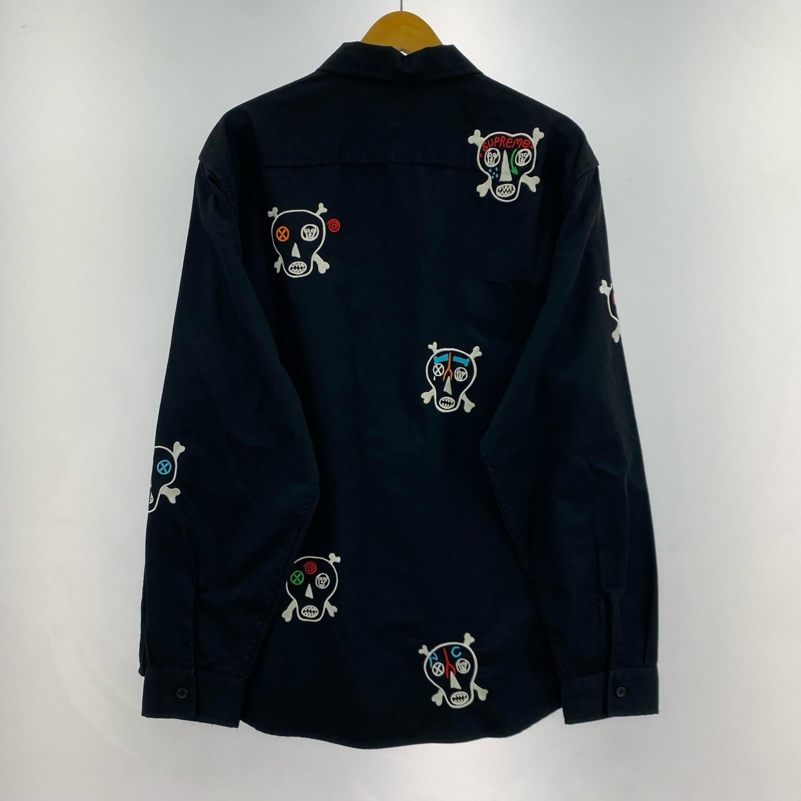 長袖シャツ Skulls Embroidered Work Shirt 黒 L L ブラック