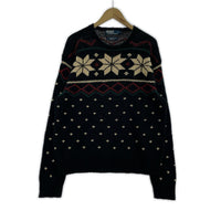 ニット HAND KNIT ノルディック柄 シルクブレンド ニットセーター(L) 黒 L グリーン