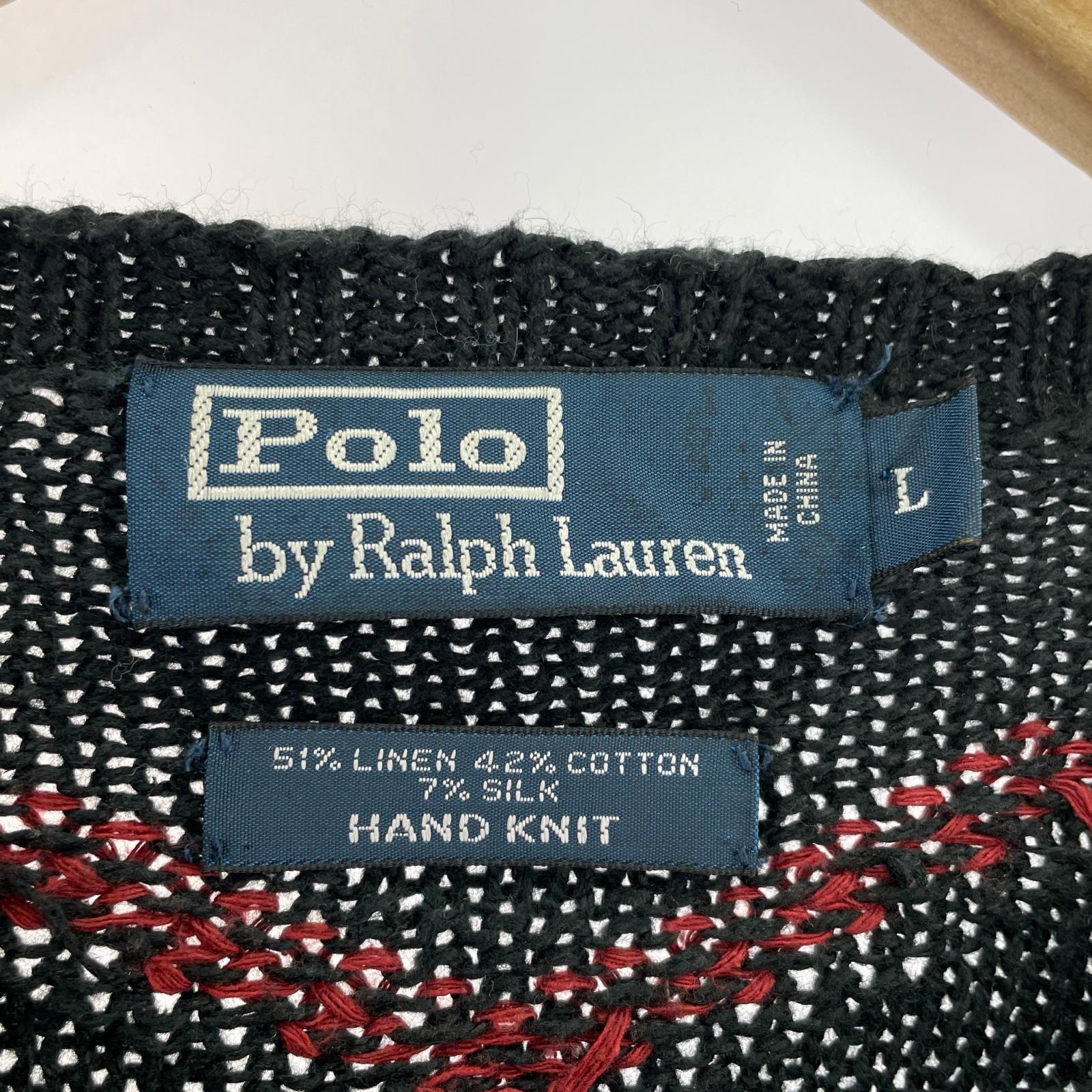 ニット HAND KNIT ノルディック柄 シルクブレンド ニットセーター(L) 黒 L グリーン