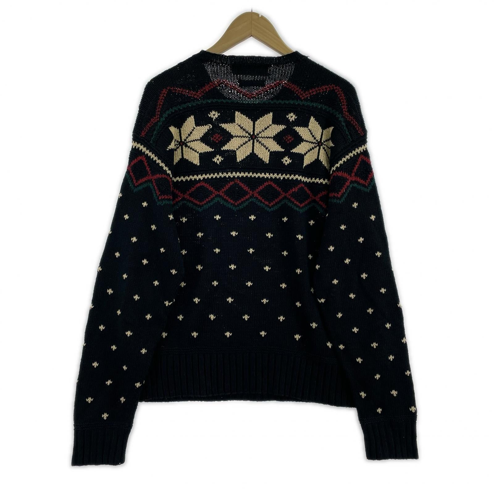 ニット HAND KNIT ノルディック柄 シルクブレンド ニットセーター(L) 黒 L グリーン