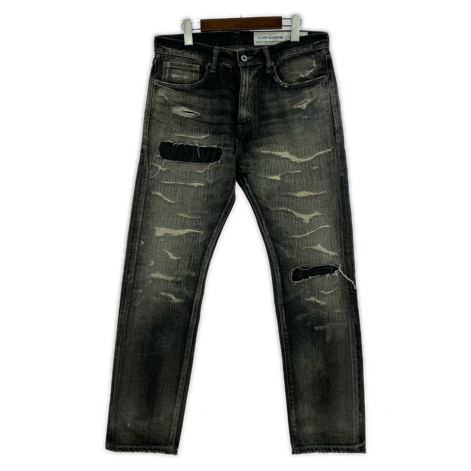 デニムパンツ NEIGHBORHOOD 21SS SCRATCH SAVAGE.DP NARROW 加工デニムパンツ M 黒 M ブラック