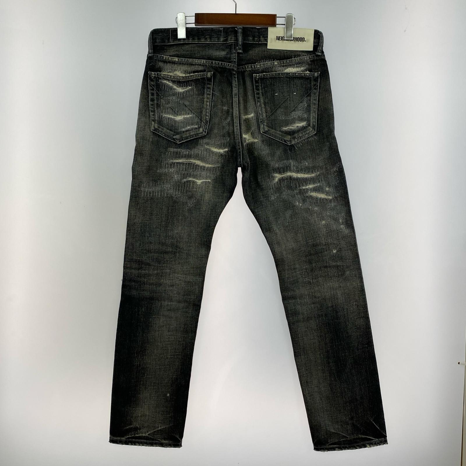 デニムパンツ NEIGHBORHOOD 21SS SCRATCH SAVAGE.DP NARROW 加工デニムパンツ M 黒 M ブラック